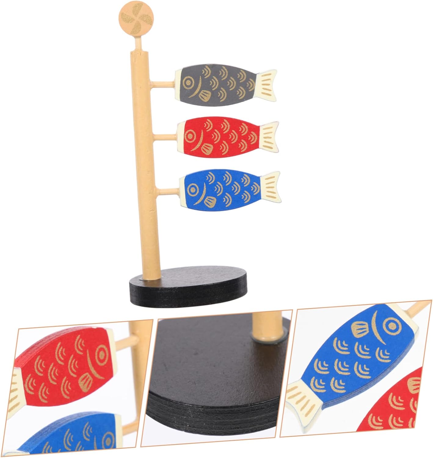 ABOOFAN Decoración de serpentina de carpa, 3 uds. Cosas lindas de carpa japonesa, soporte de madera para colocar estantería, decoración de barra de