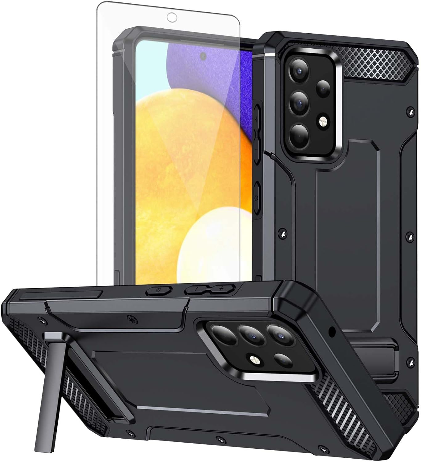 Asuwish Funda de teléfono para Samsung Galaxy A52A52S 5G con protector de pantalla de vidrio templado y soporte delgado y resistente de grado