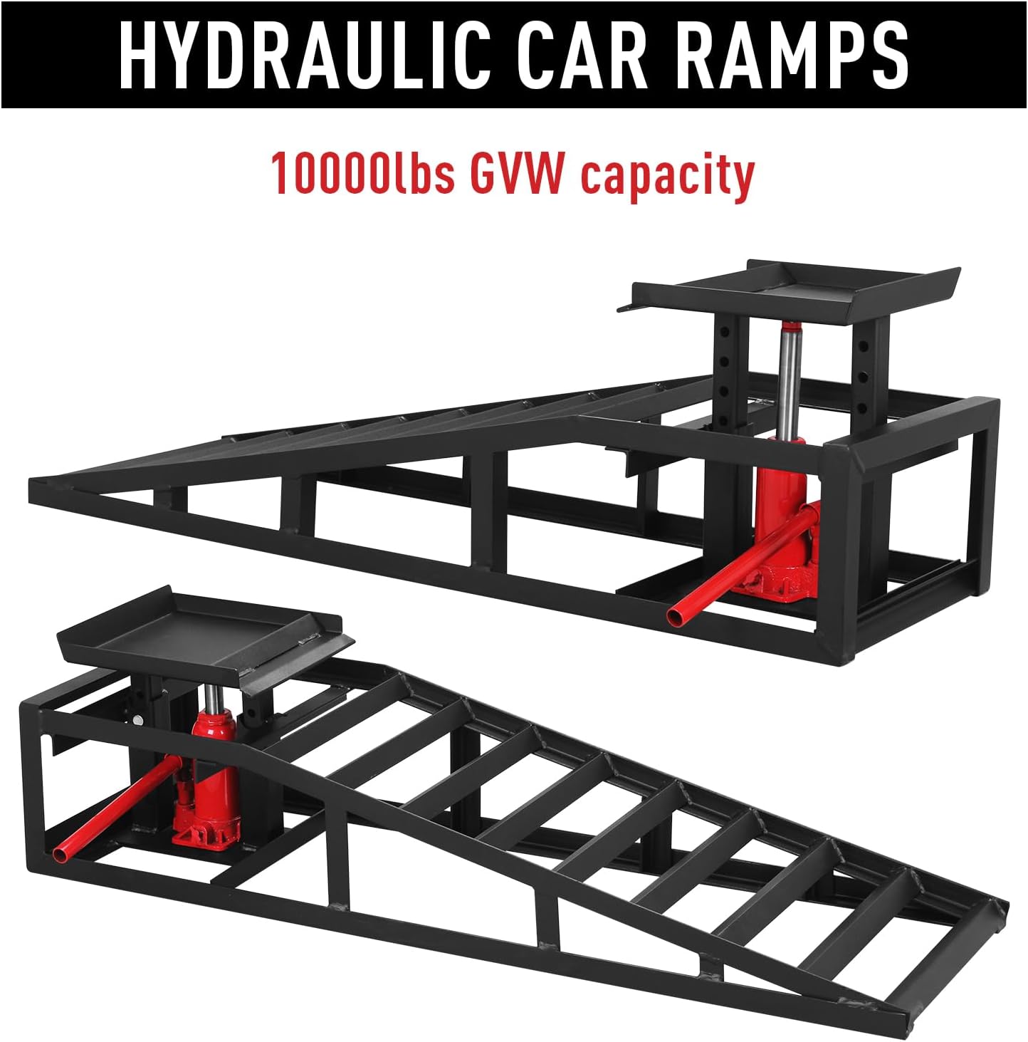Paquete de 2 rampas hidráulicas de servicio para auto, camión, 5T, 10,000 libras, rampas hidráulicas para automóvil, camión, remolque, rampas