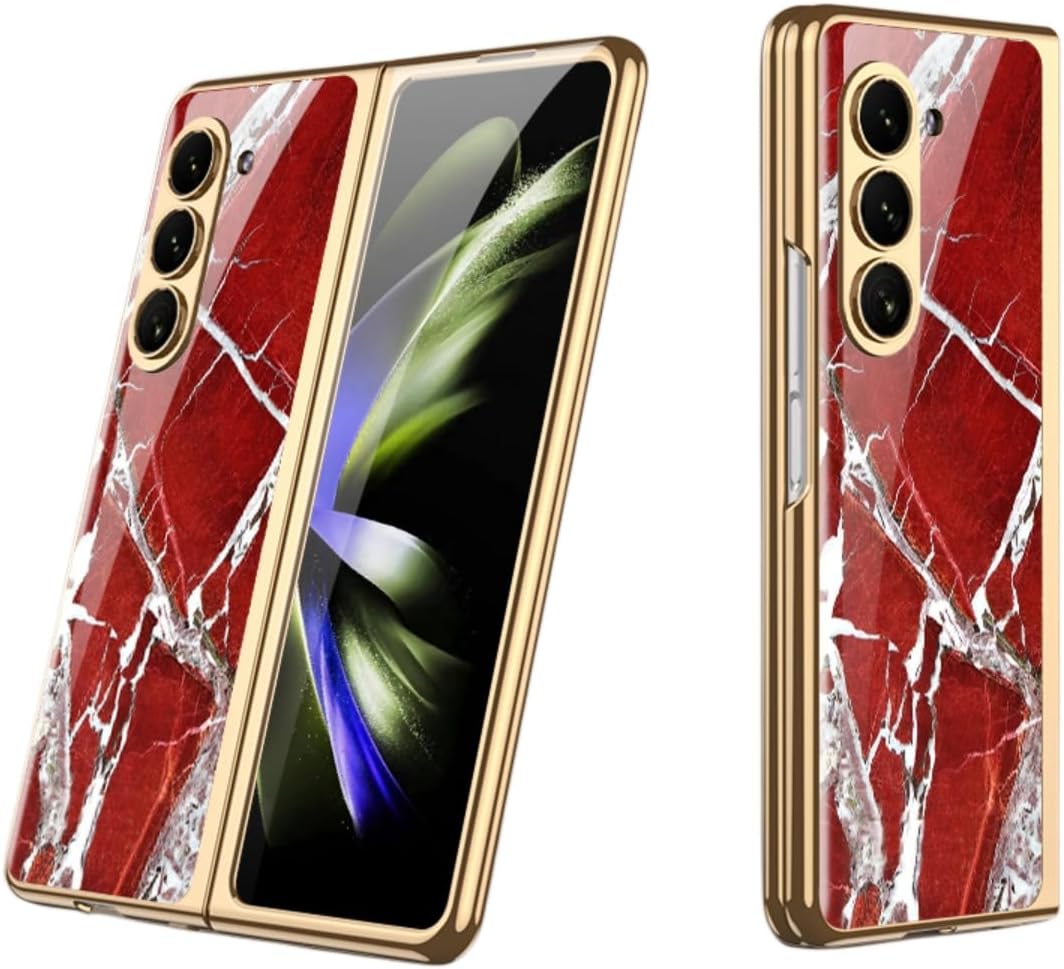 BAILI Funda para Galaxy Z Fold5, funda de vidrio Z Fold 5, funda protectora de vidrio templado ultrafina 9H Fold5, cubierta trasera de pintura de