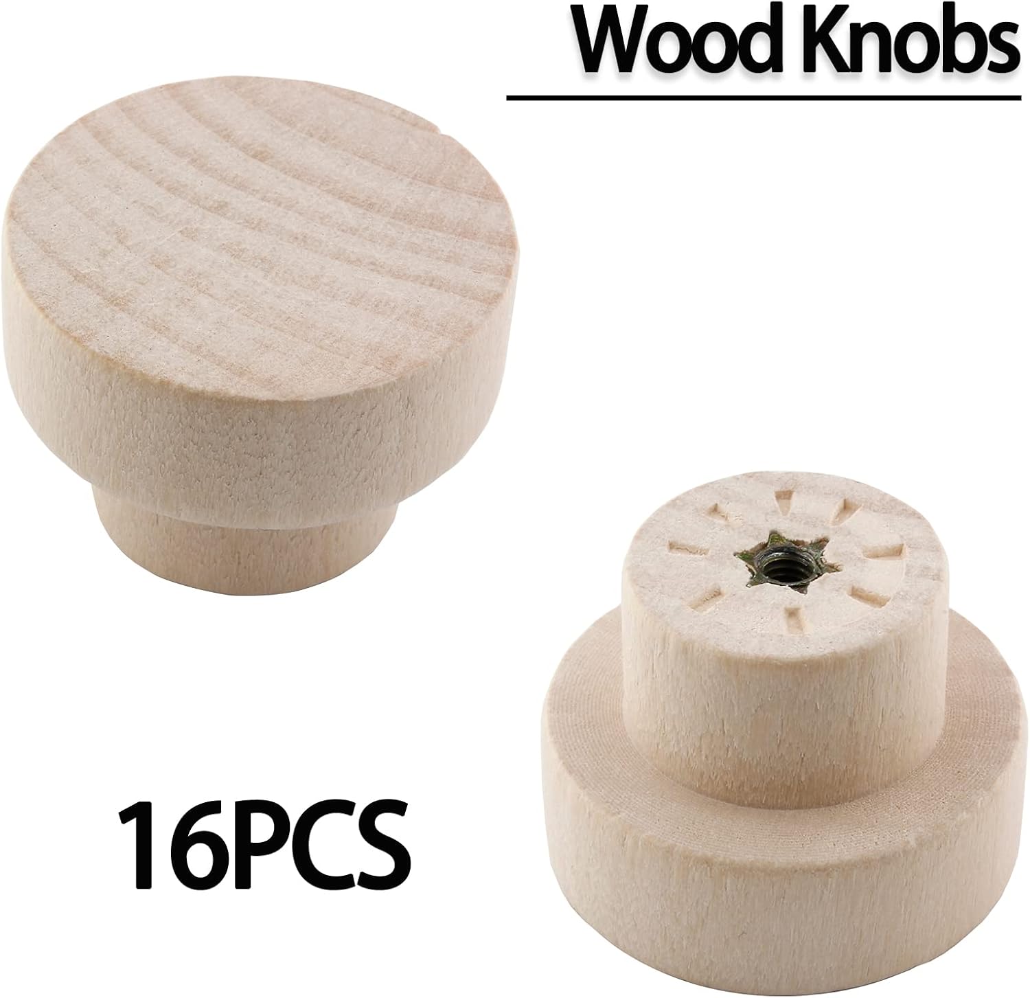 Zorfeter 16 pomos de madera plana para cajones, pomos de madera natural sin terminar para gabinetes de muebles (diámetro 1.299 in, altura 0.984 in)