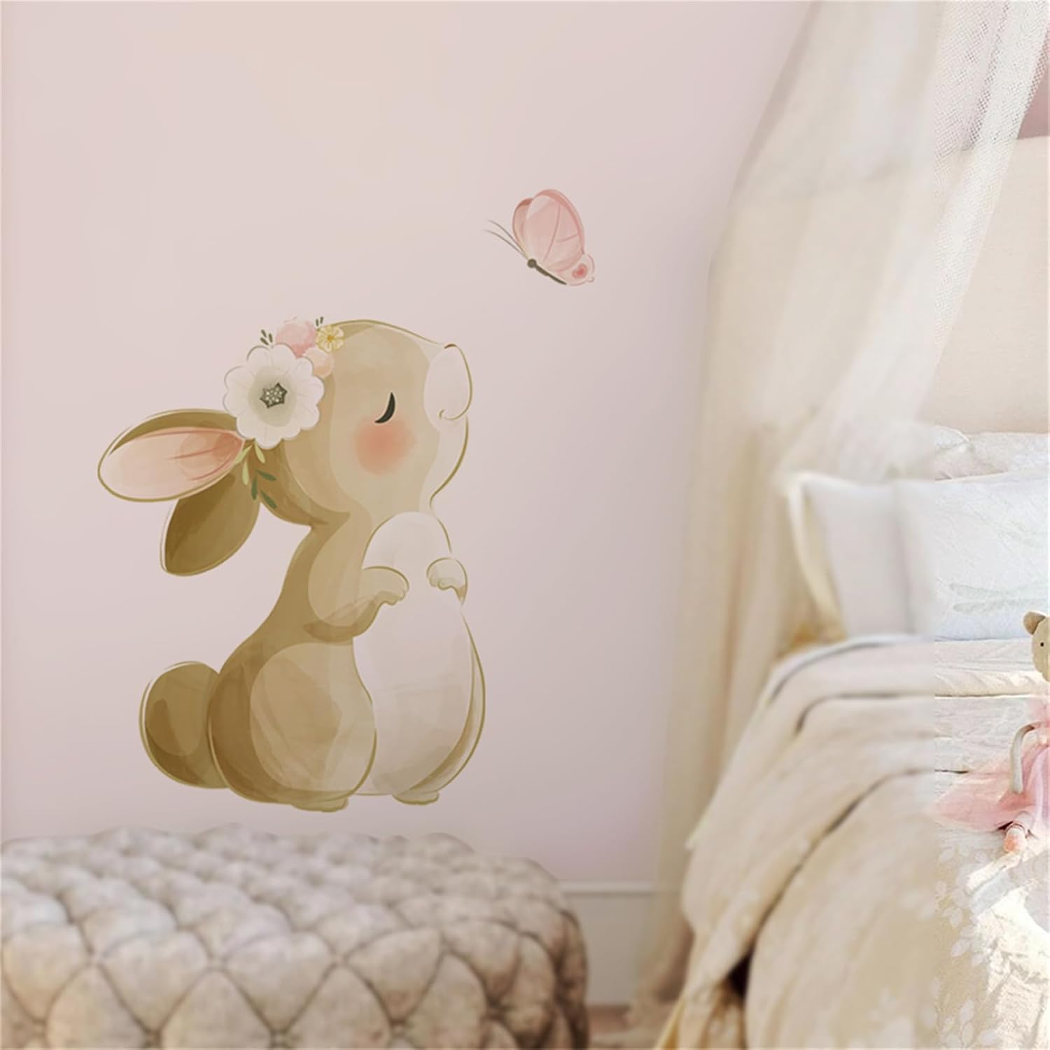 Calcomanías de pared con diseño de mariposa y conejo, decoración de dormitorio de niños y niñas, calcomanías de pared de animales de safari de
