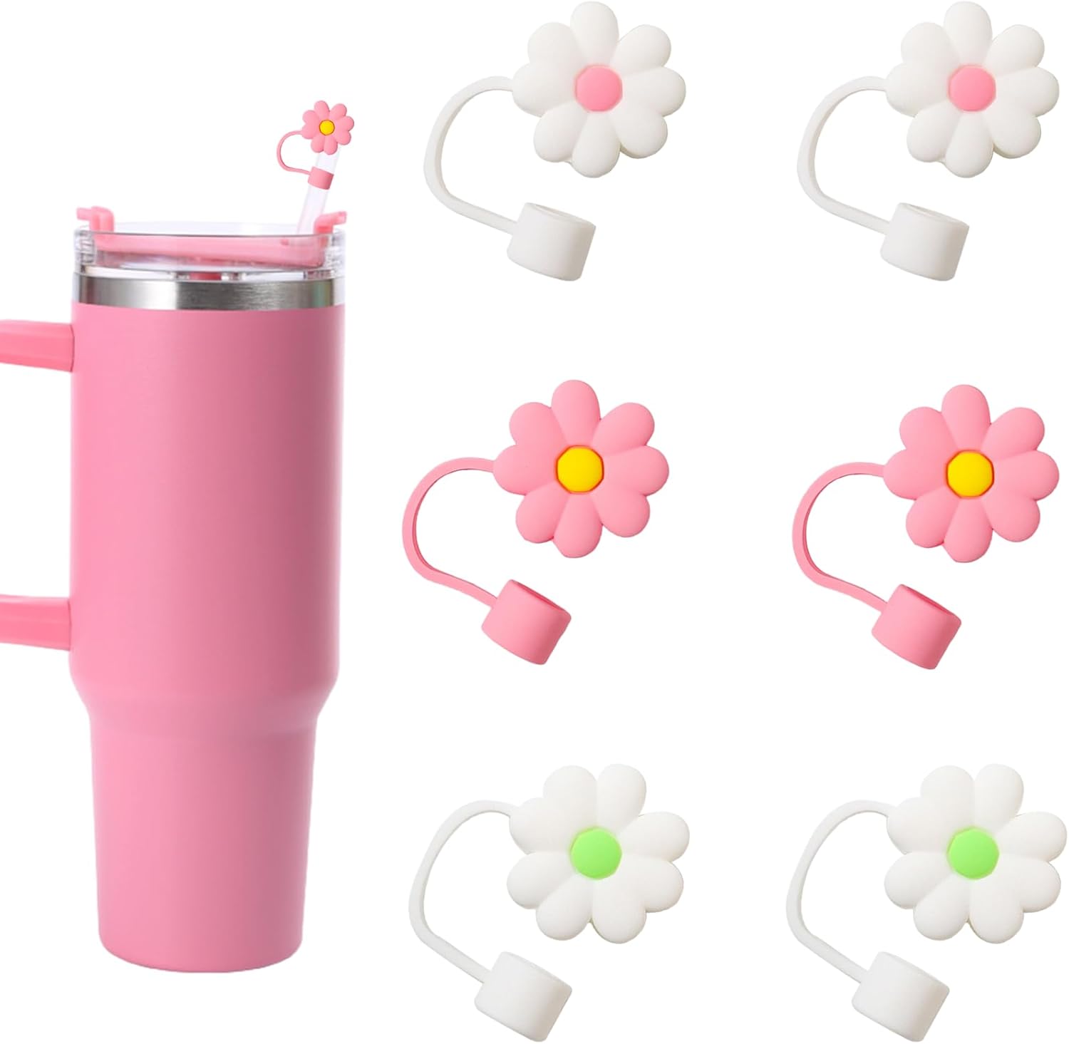 Mikinya Stanley – Funda de paja de flores para vaso Stanley de 30 y 40 onzas, 0.4 pulgadas de diámetro, bonita tapa de popote de silicona para