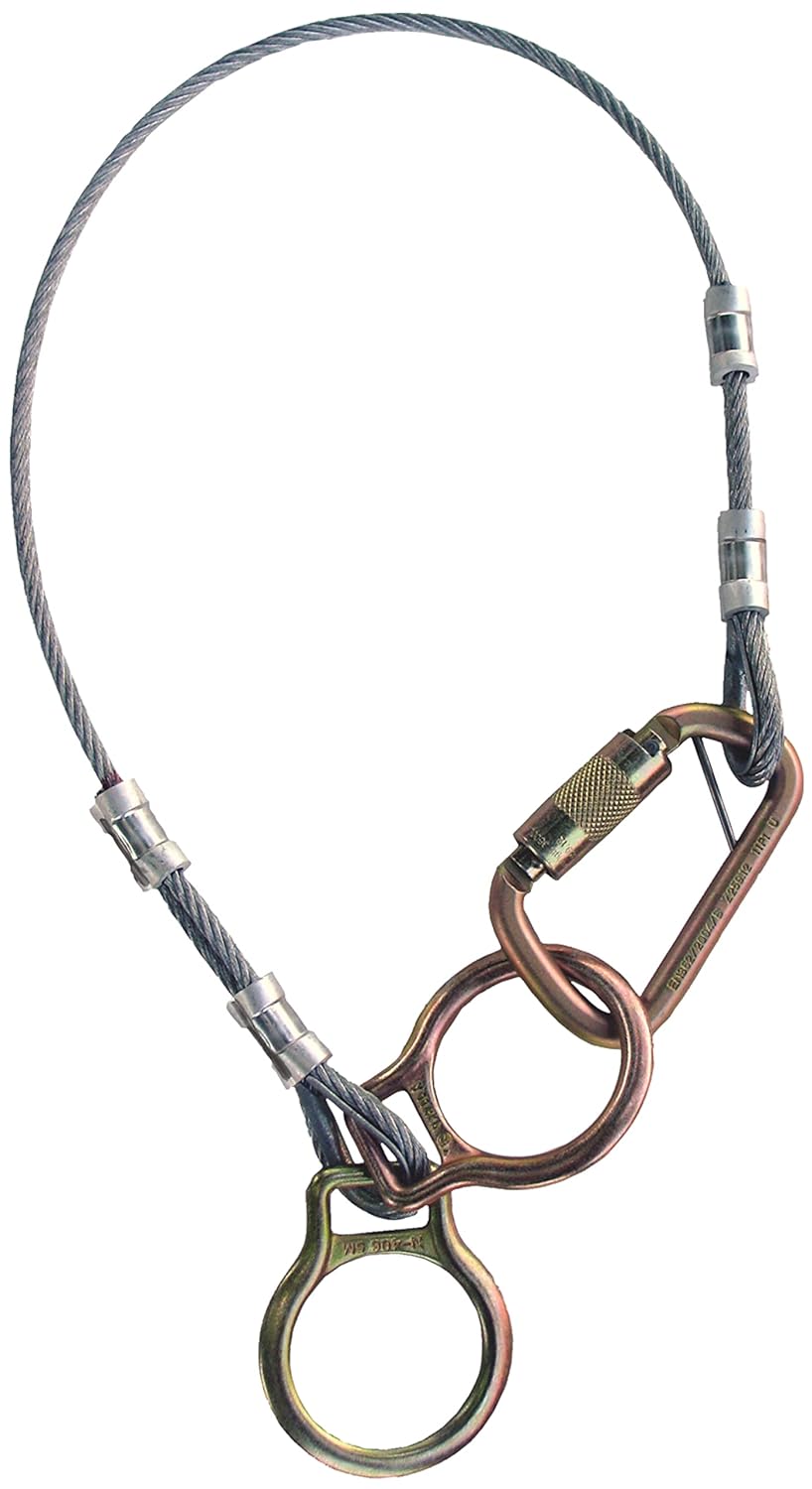 3M Protecta 2190100 Adaptador de amarre, 3 pies, cable galvanizado de 14 pulgadas de doble anilla, mosquetón en un extremo, dos anillos en D en el