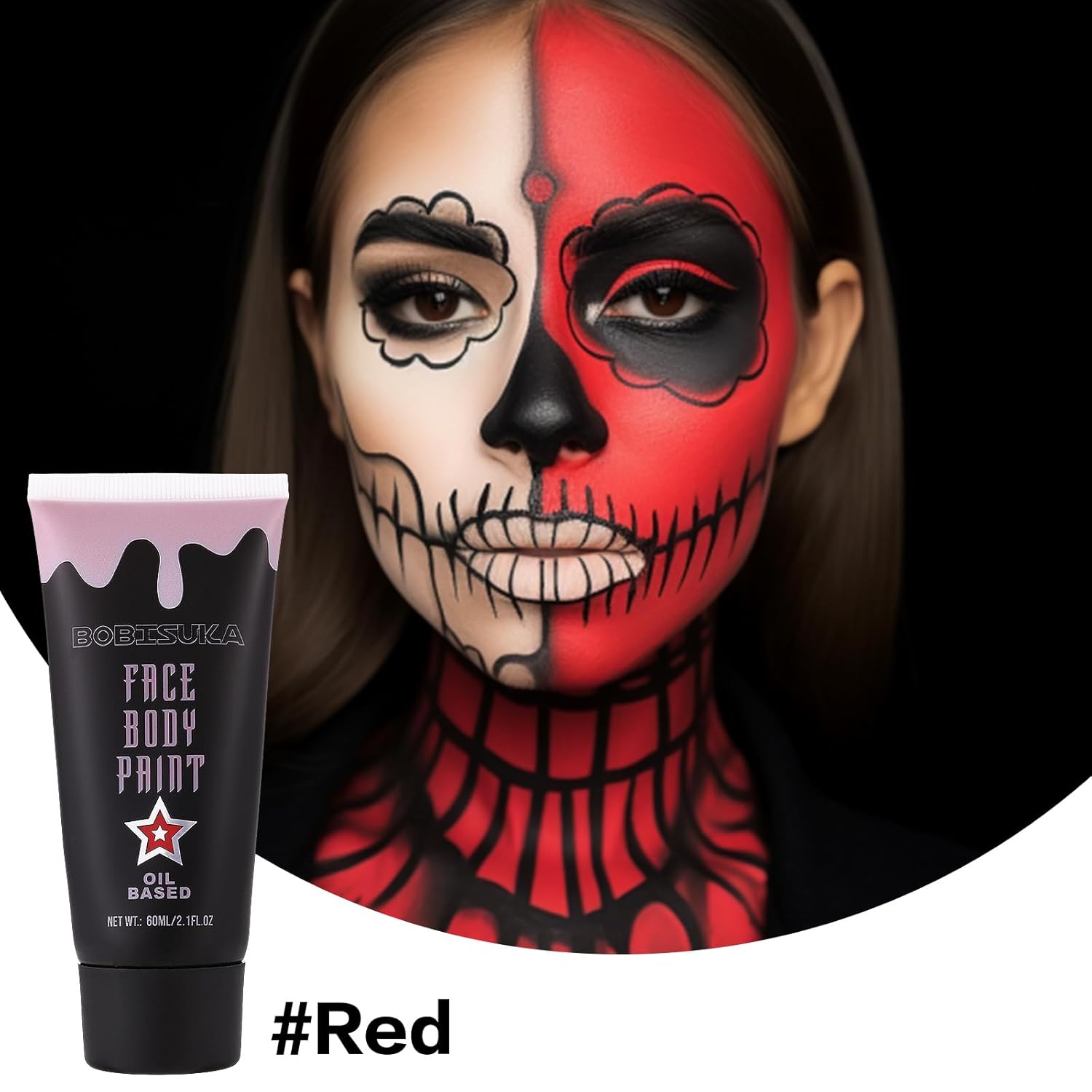 BOBISUKA Pintura facial roja, kit de pintura corporal en crema mezclable, negro ojo para deportes, pintura facial para payaso Joker Demon Devil