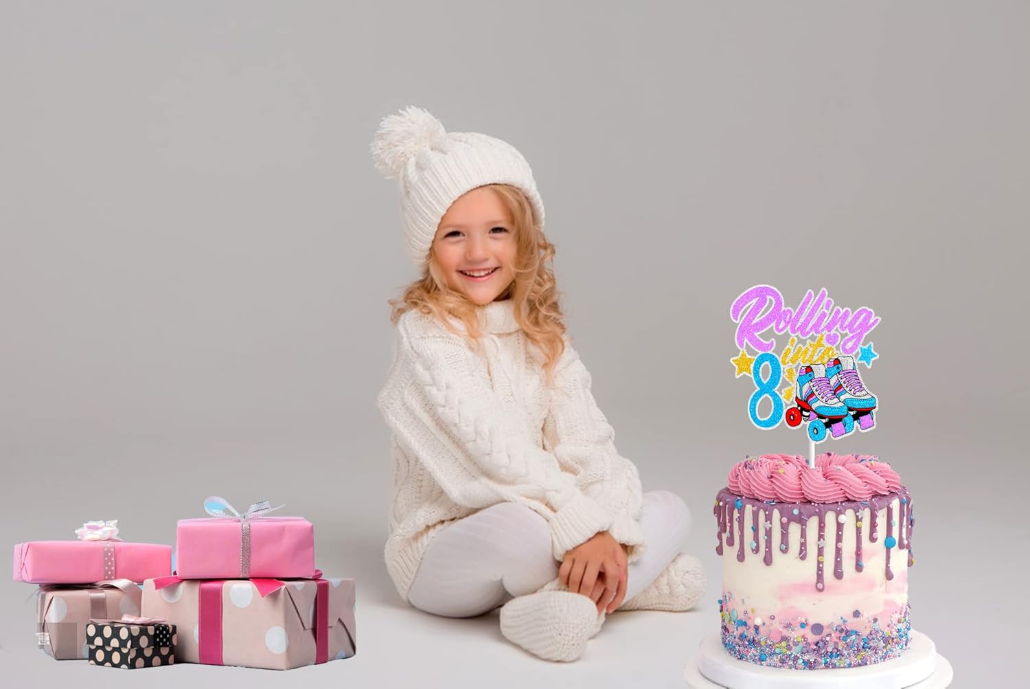 Decoración para tartas de patinaje para niños y niñas, 8 cumpleaños, retro, de los años 80, 90, 80, arcoíris, patinaje, suministros de fiesta de