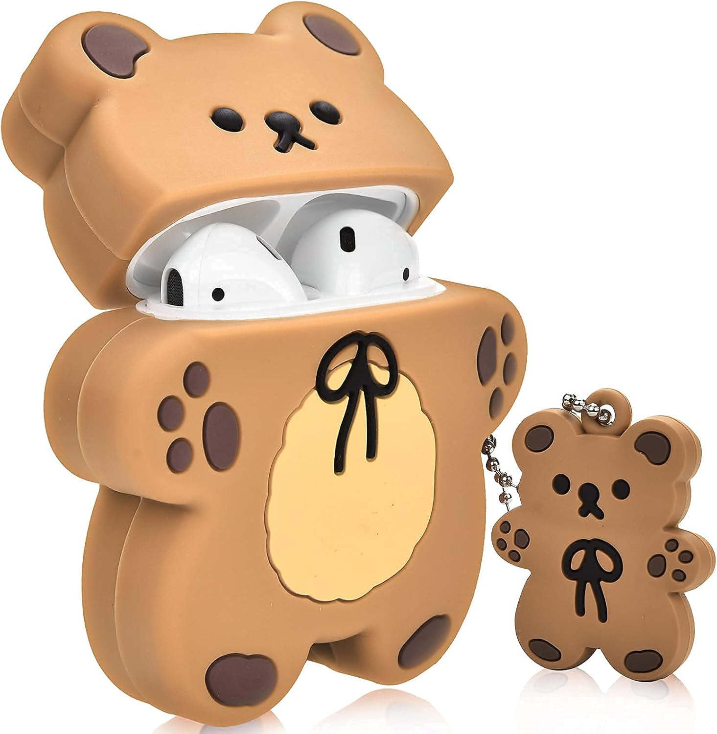 Lindas fundas para AirPods con llavero de oso de dibujos animados, diseño de oso de galleta, funda de silicona protectora completa compatible con