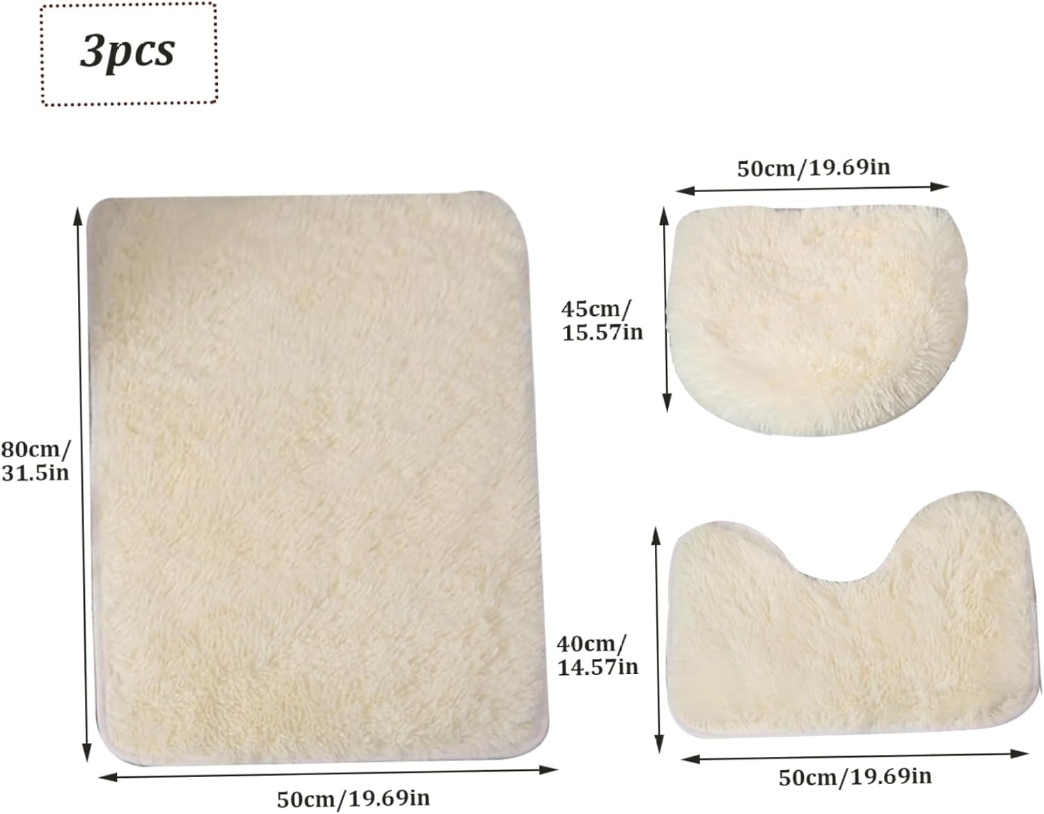 Juego de 3 alfombras de baño, tapete de baño, tapete en U, funda de asiento de inodoro suave de 3 a 1.6 in, de felpa, absorbente de agua,