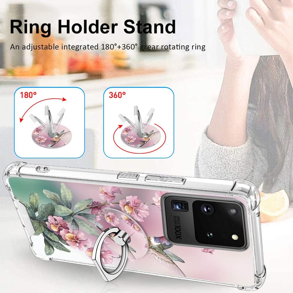 OOK Funda transparente compatible con Samsung Galaxy S20 Ultra, diseño de colibrí rosa, flexible, TPU a prueba de golpes, antiarañazos, funda