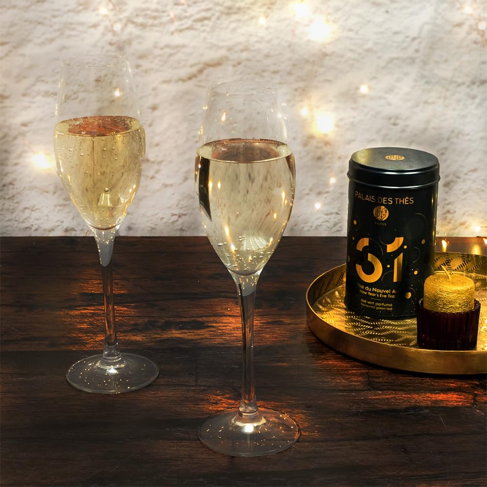 Palais des Thés – Té de Nochevieja N31- Té verde gourmet premium con rosa dulce y saúco – Lata de regalo de metal de hoja suelta de 3.5 oz