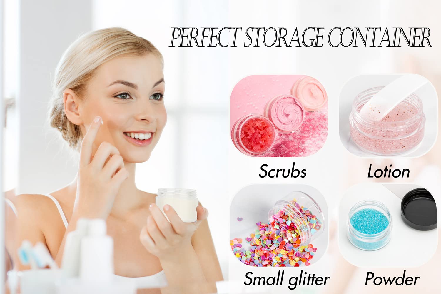 Contenedores de cosméticos con tapas, tarros de loción de plástico, tarros para muestras, con tapa rosa, 0.2oz, 25 unidades, Tarro de 3 gramos.,