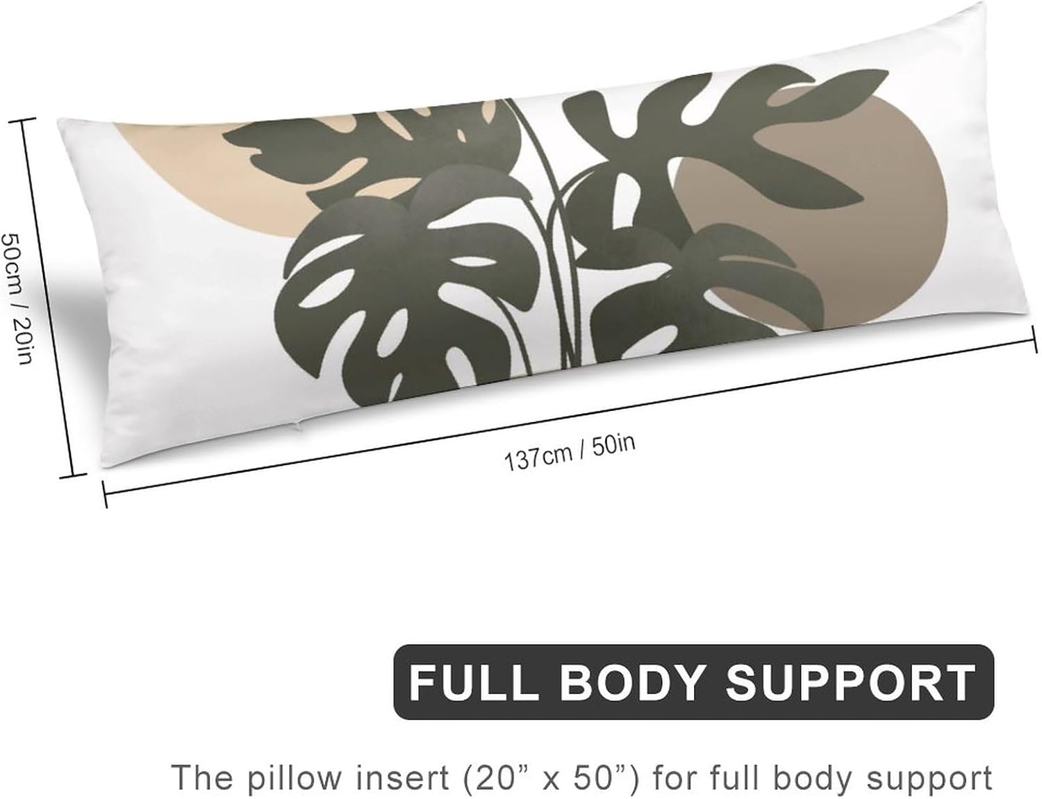 Funda de almohada corporal, estilo bohemio, abstracto, con hojas de Monstera tropicales, para cama, tamaño grande, suave, estilo mediados de siglo,
