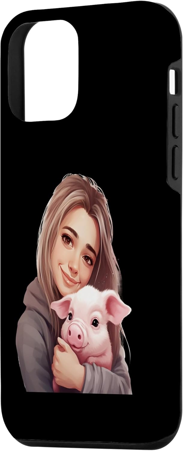 iPhone 12 mini cute girl hugging pig animal rights friend pet lover Idea Cr Case