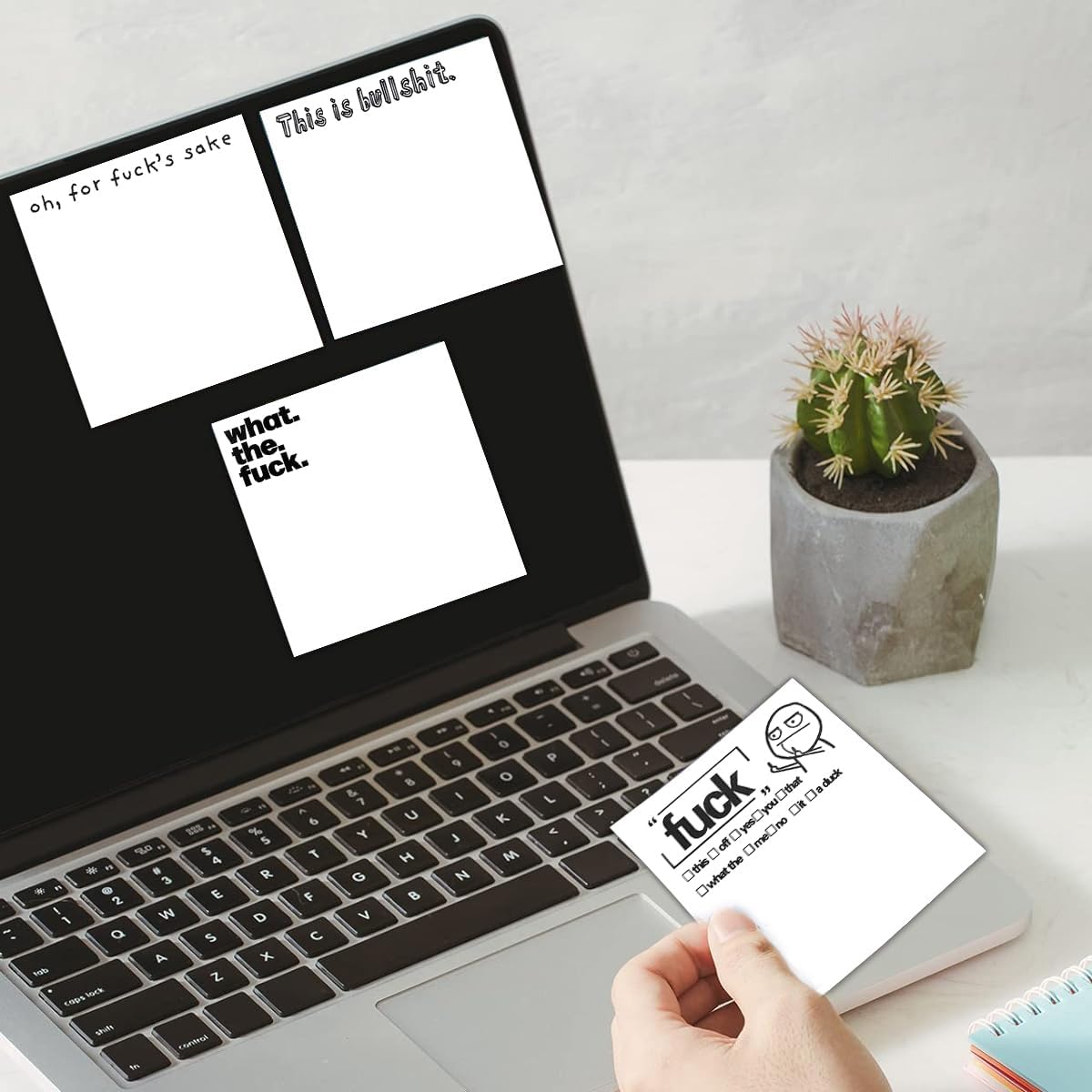 Divertida nota adhesiva, 4 blocs de notas novedosas con 100 calcomanías divertidas, suministros de oficina divertidos, accesorios de escritorio de