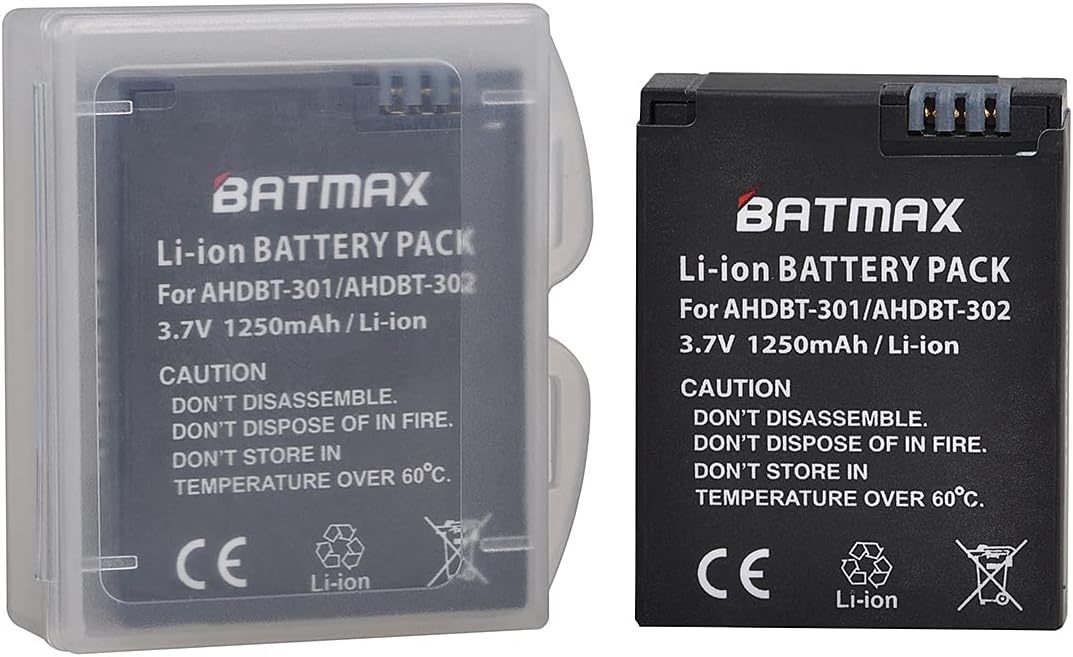 Batmax 3 baterías AHDBT-301 de iones de litio + cargador USB LED de 3 ranuras para cámaras GoPro Hero 3, Hero 3+ GoPro AHDBT-301, AHDBT-302