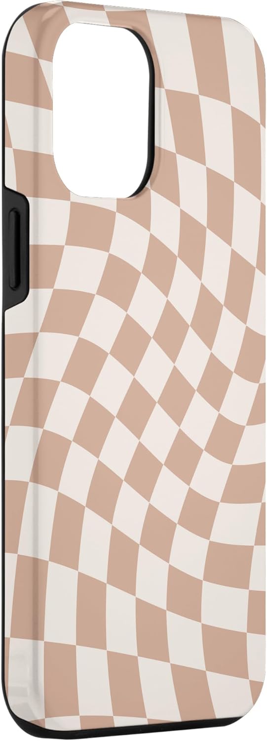 iPhone 12 Pro Max Beige Crema Twisted Checered Swirl 60s 70s estuche estético marrón