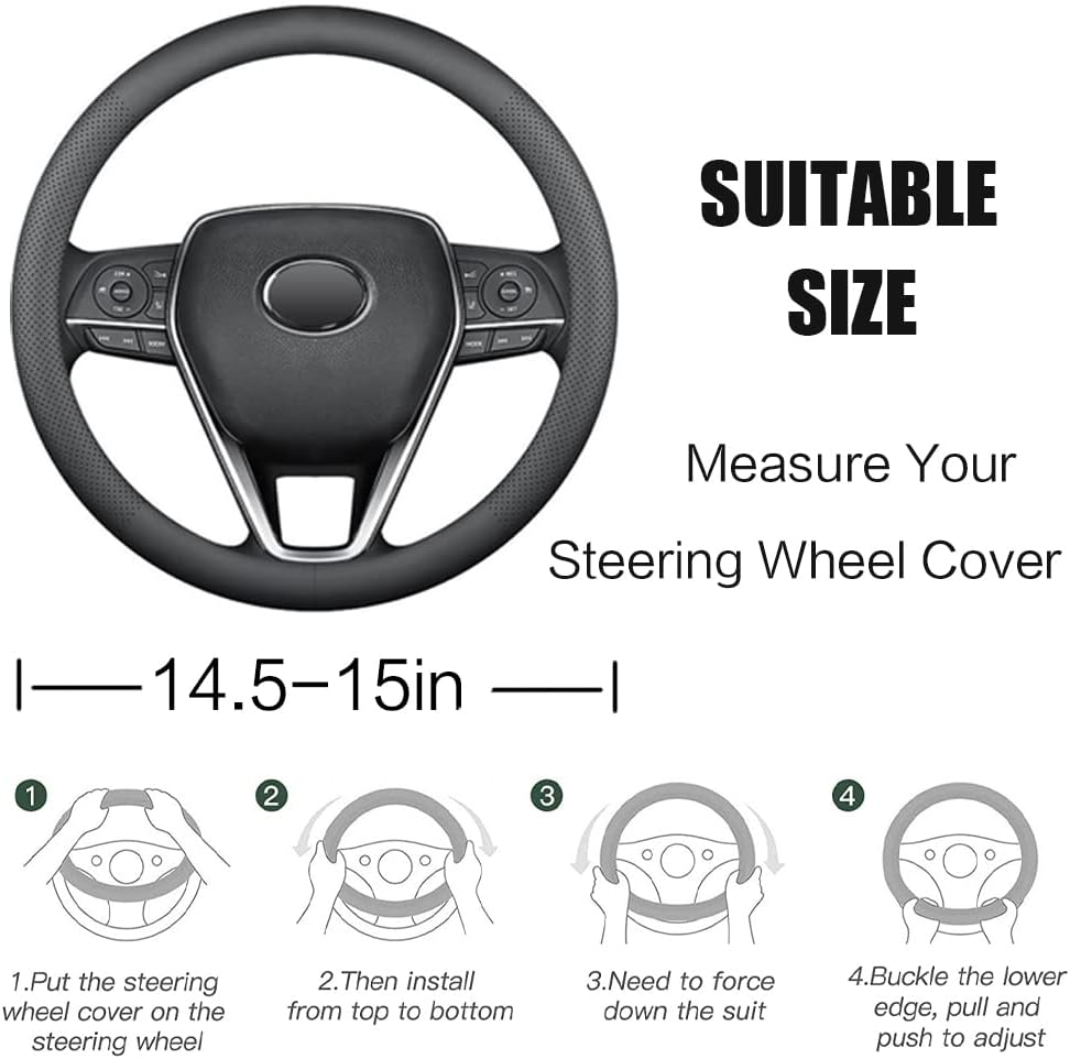 Funda universal para volante de automóvil, de microfibra térmica, de piel sintética, elástica, 15 pulgadas, costuras de color, antideslizante,
