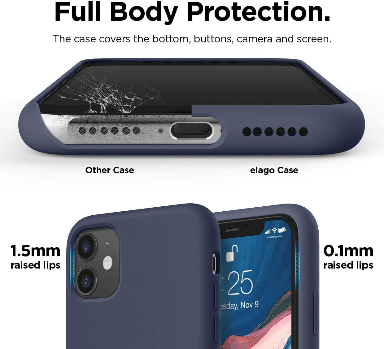 elago – Funda de silicona para iPhone 11 Color, silicona líquida prémium, borde elevado (protección de pantalla y cámara), estructura de 3 capas,