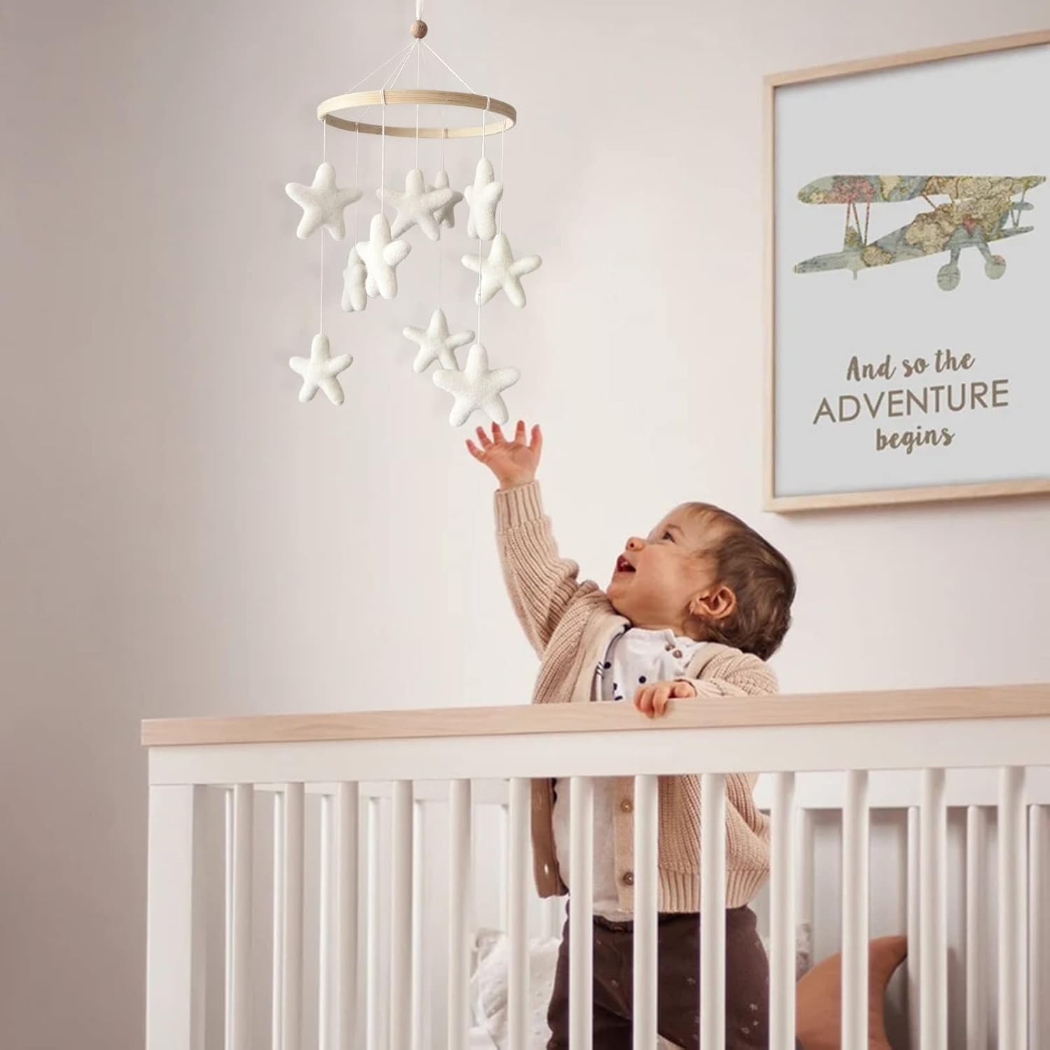 Móvil de bebé para cuna – Móvil de cuna boho – Móvil de fieltro con estrella – Móvil para bebé neutro de género – Decoración bohemia para guardería