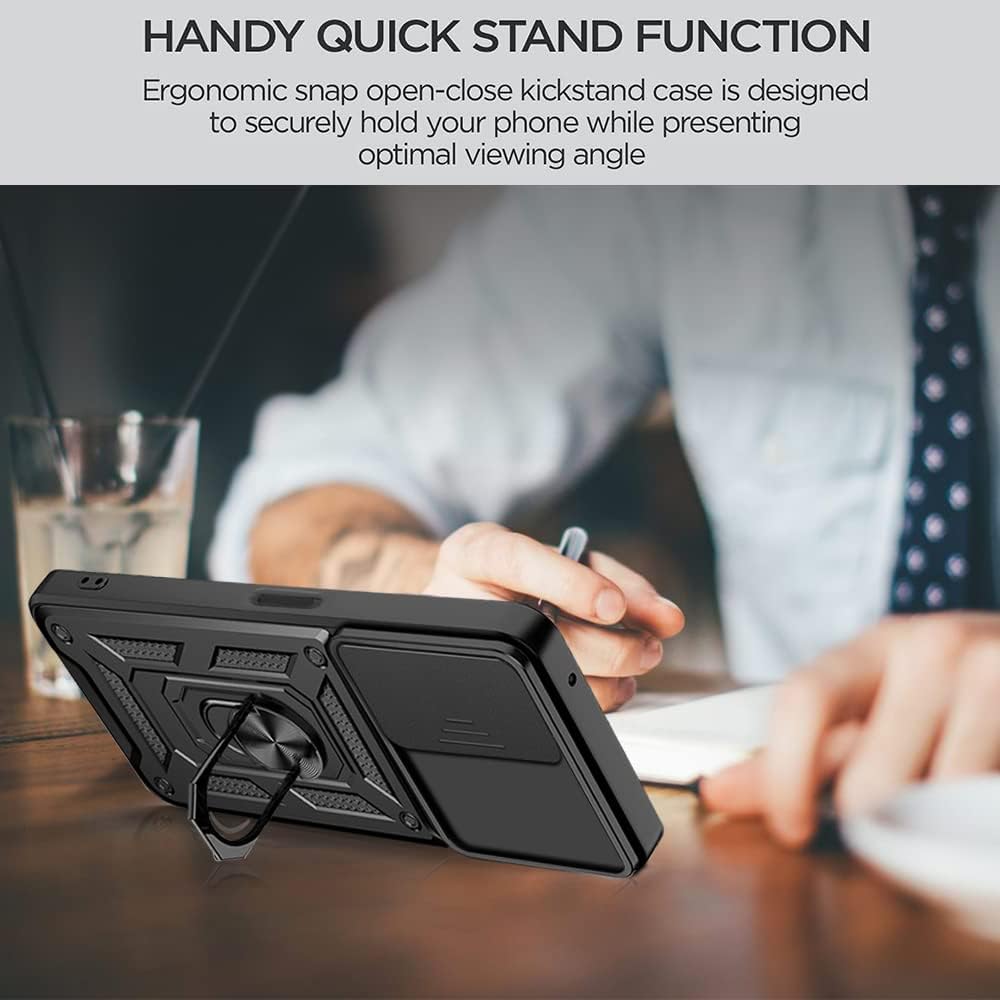 Ysnzaq Funda resistente a prueba de golpes de grado militar para Xiaomi Poco M5 6.58″, protección de lente de ventana deslizante con soporte