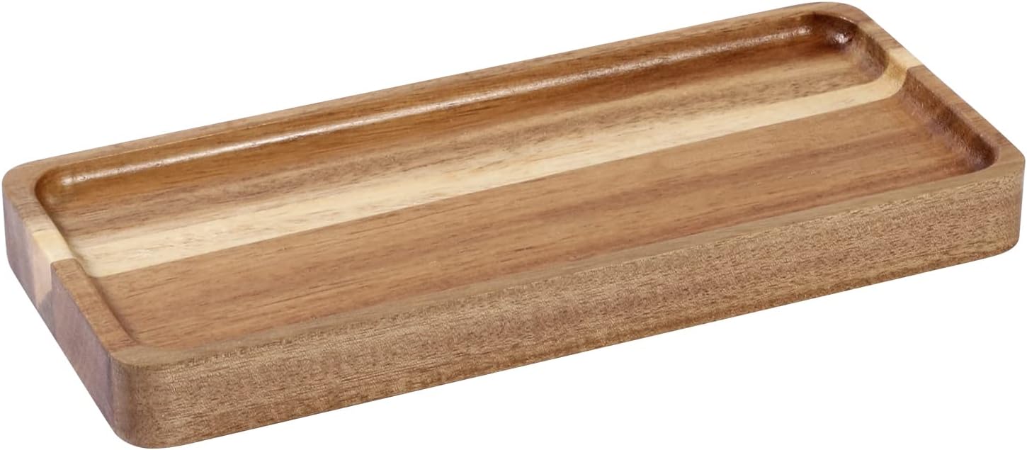 Bandeja de tocador, bandeja de baño, bandeja dispensadora de jabón para baño, cocina y decoración del hogar (Acacia-mediana)