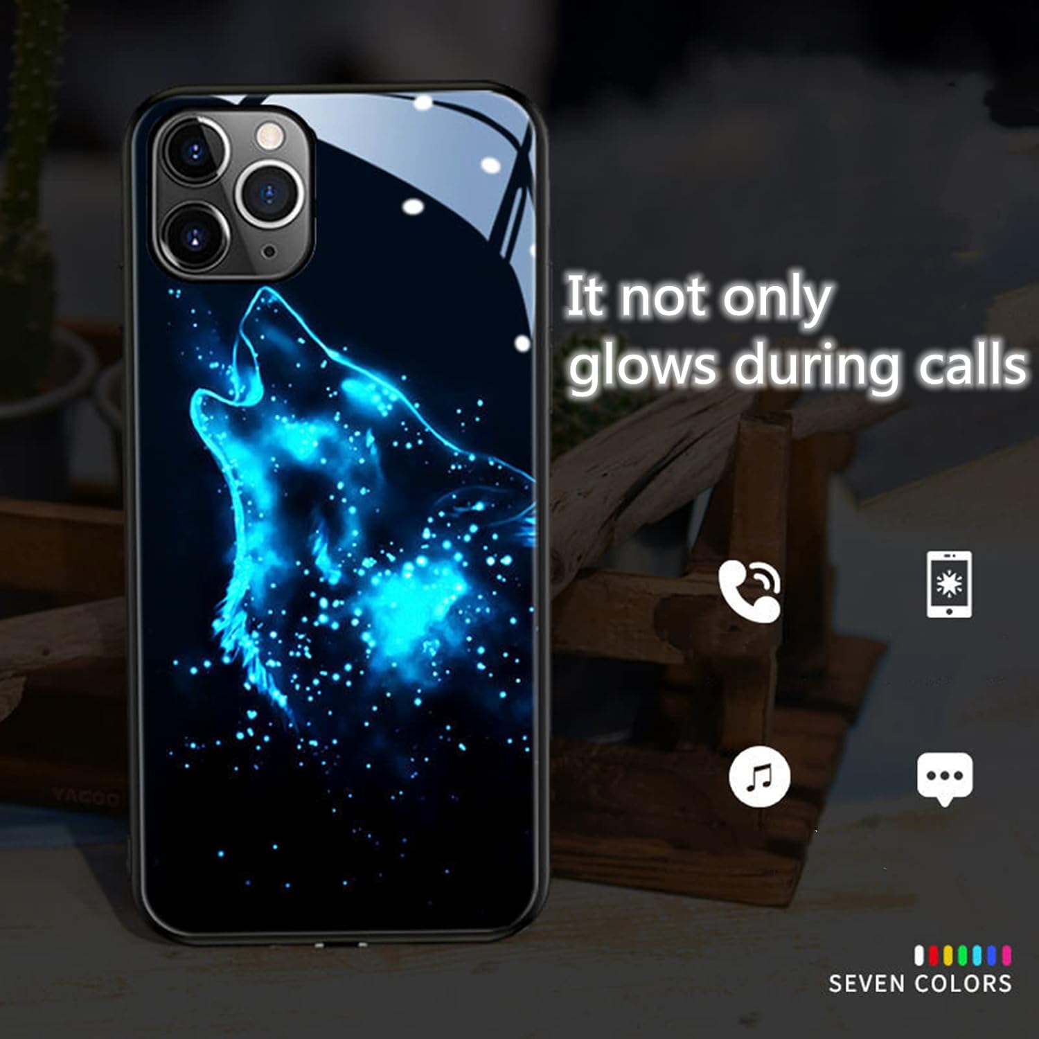 Funda con luz LED compatible con iPhone 12ProMax, cubierta trasera de vidrio templado brillante a prueba de golpes, para mujeres geniales y hombres