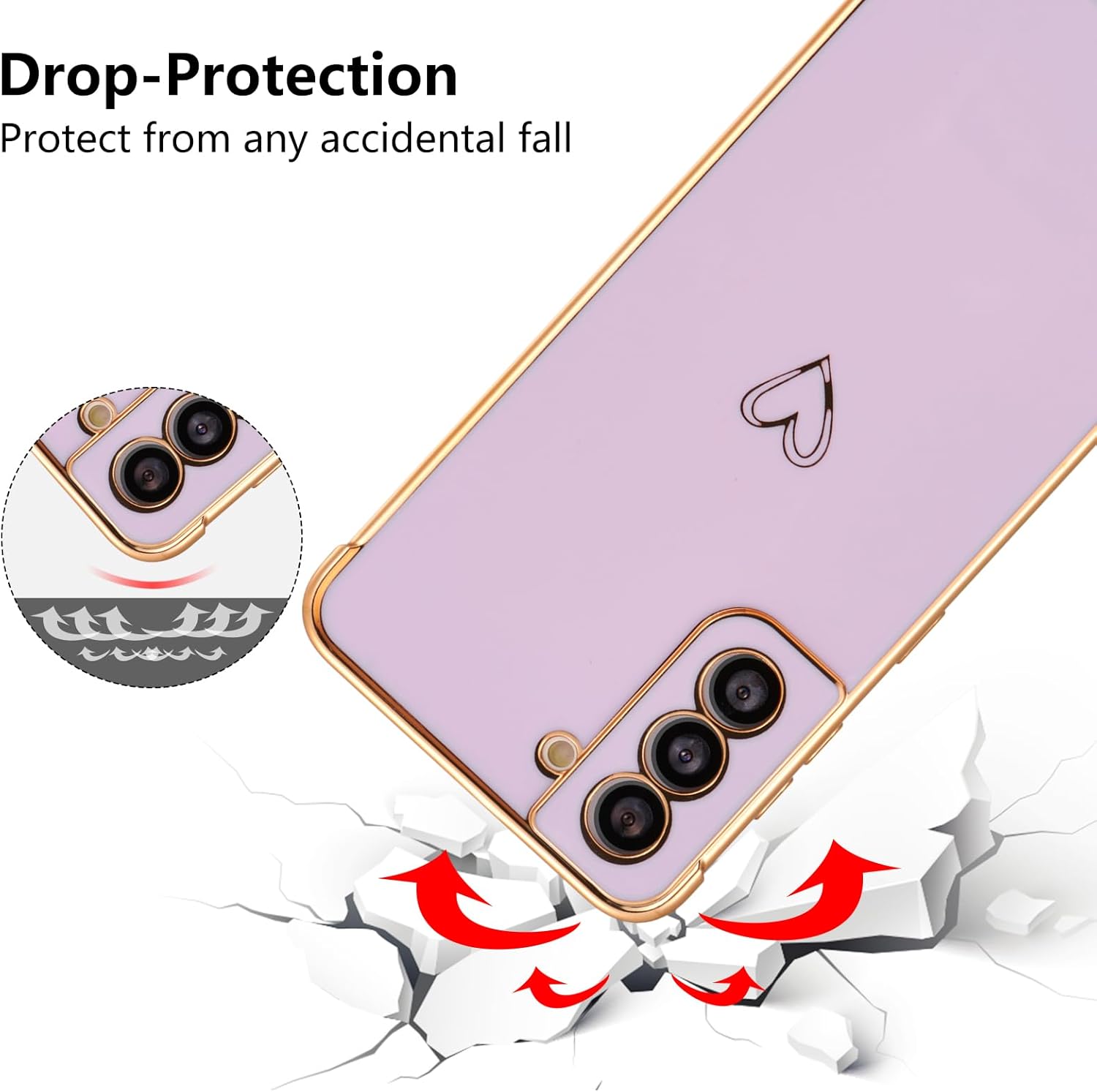 ZTOFERA Funda para Samsung Galaxy S21 5G, lindo borde chapado con patrón de corazones de amor con protección de lente de cámara, funda para Galaxy