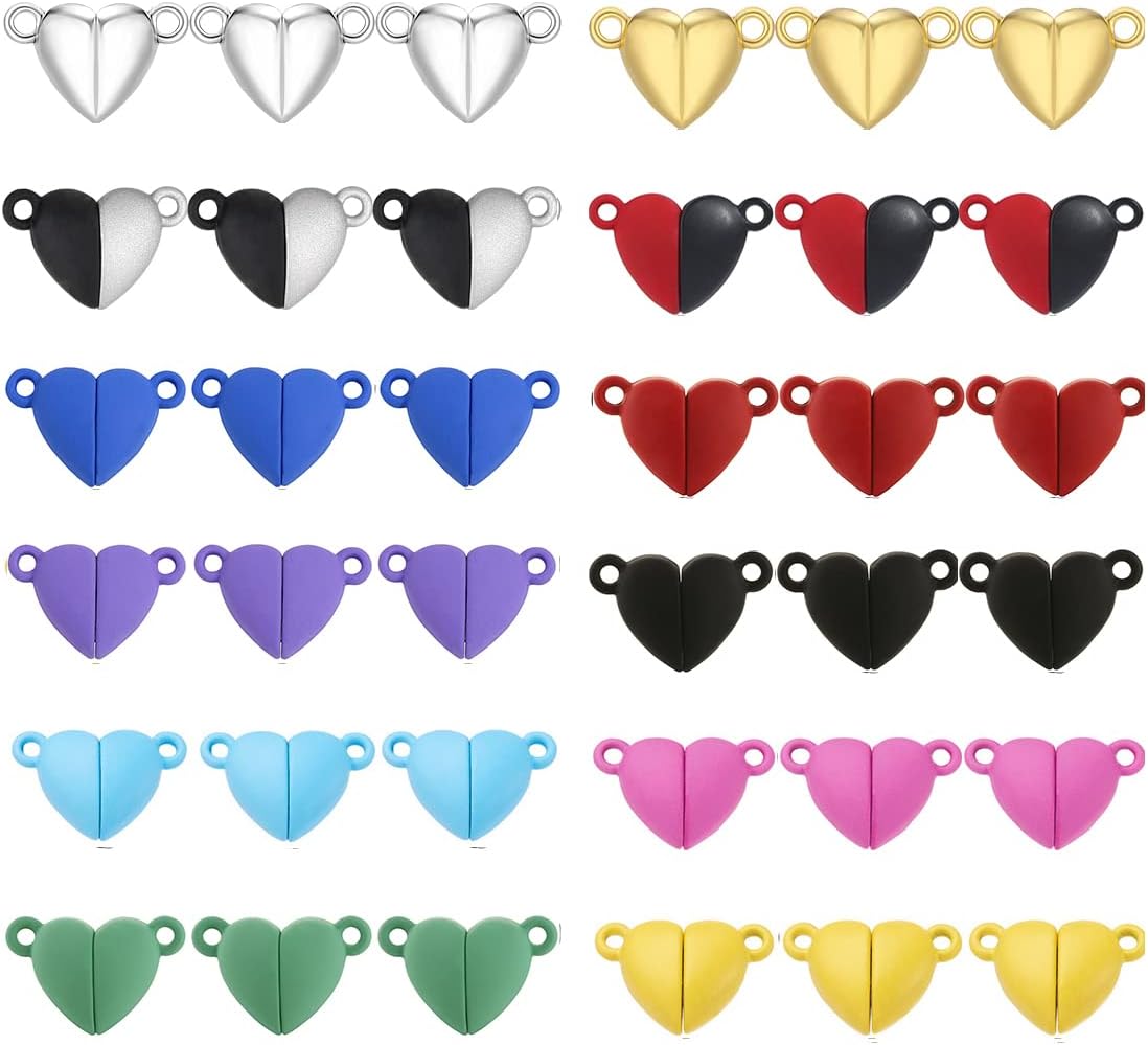 Cierres magnéticos para hacer joyas, 36 pares de cierres multicolores en forma de corazón conectados para hacer pulseras, collares, joyas, imán