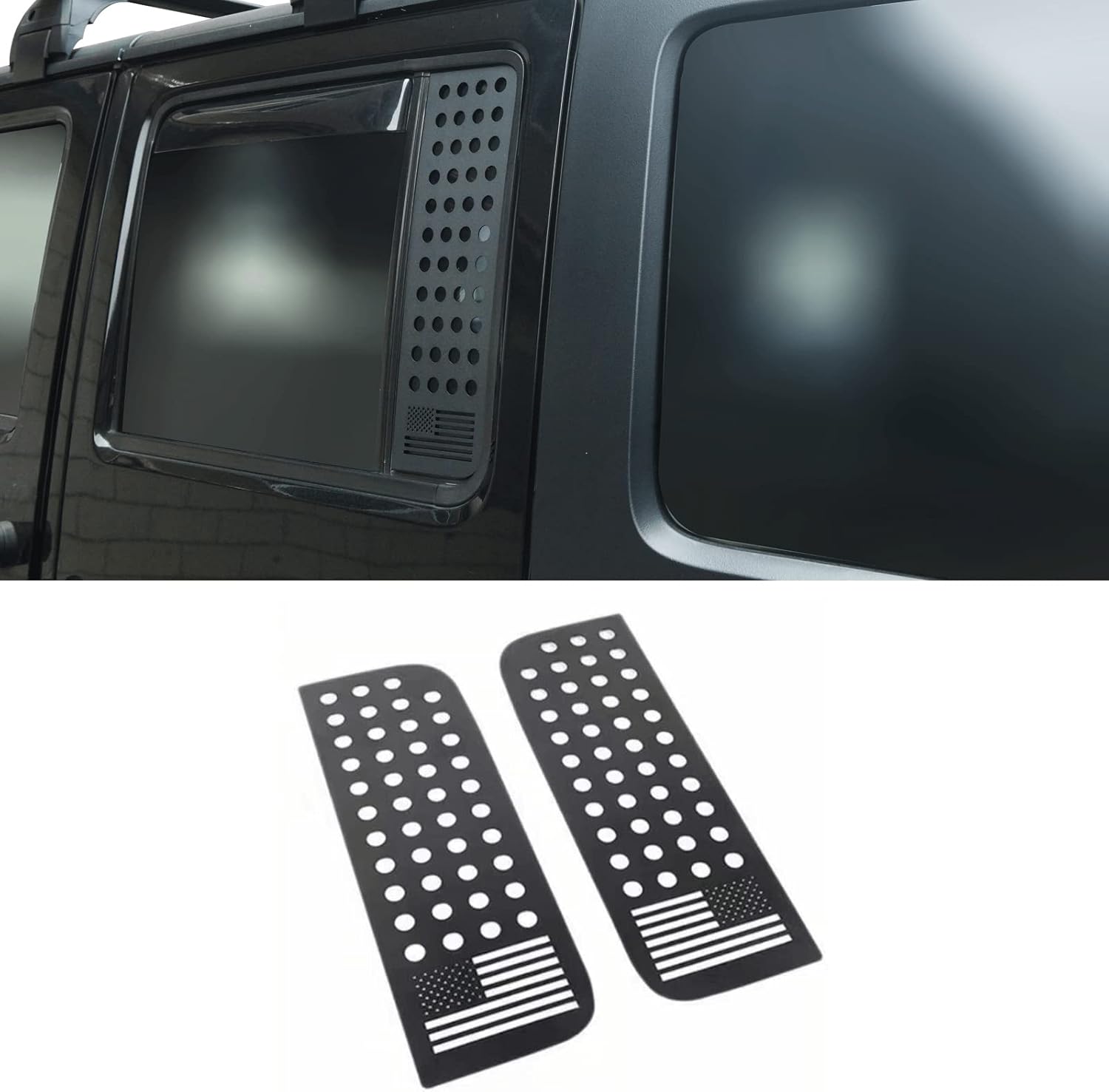 POETRYXIAO Calcomanías para ventana trasera, calcomanías de aleación de aluminio, cubierta de panel de vidrio, estilo bandera de EE. UU. para Jeep