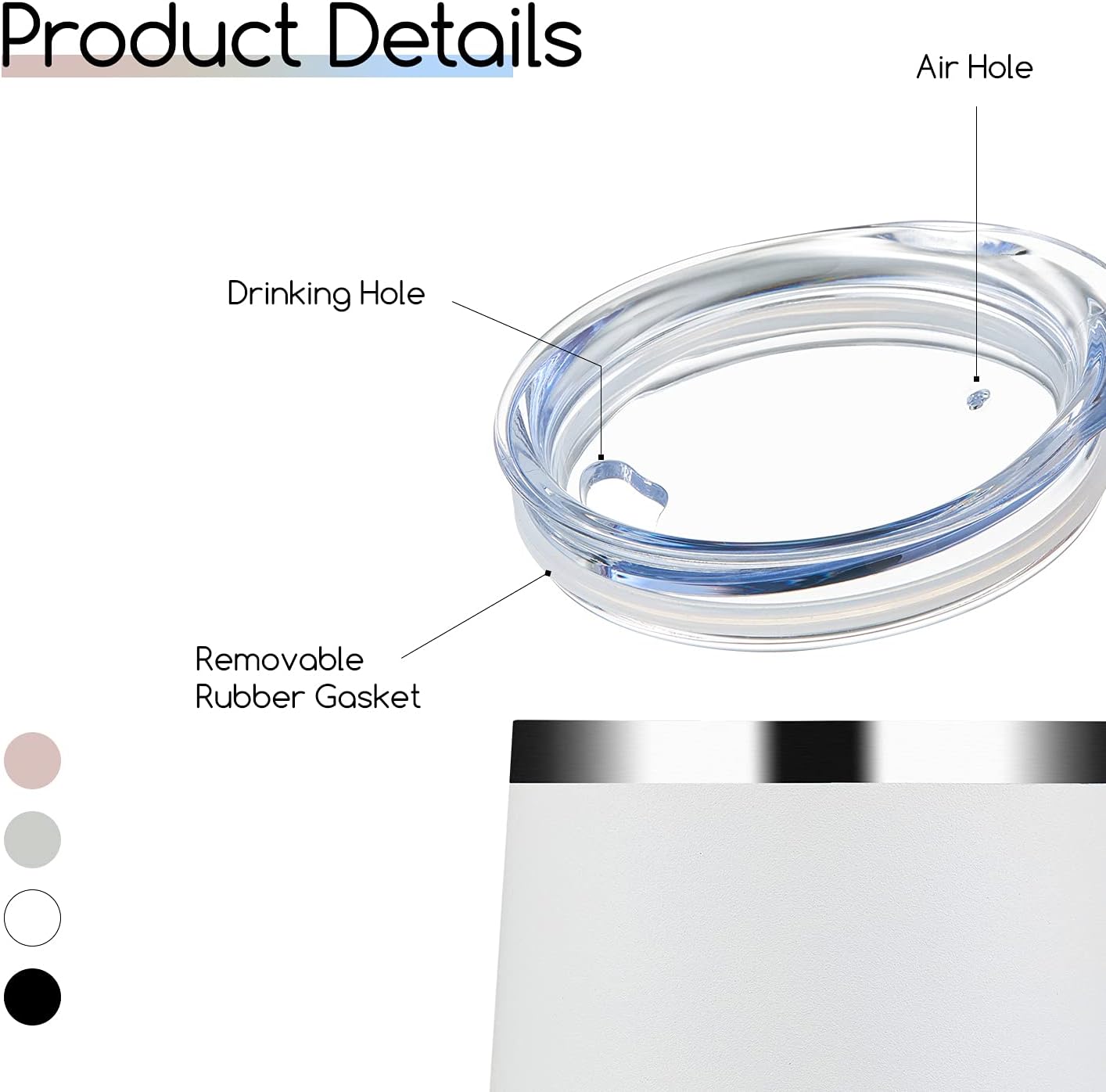 Paquete de 6 vasos de vino de acero inoxidable con tapa, doble pared aislada al vacío, juego de vasos de viaje para vino, café, champán (negro,