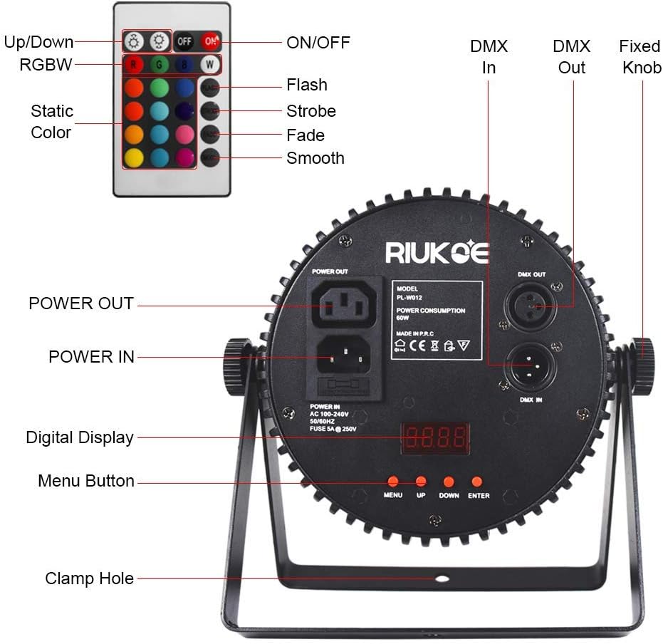 DJ SlimPAR RGBW LED Par puede lavar la luz DMX luces de escenario activadas por sonido sin ventilador para eventos, fiesta, paquete de 6