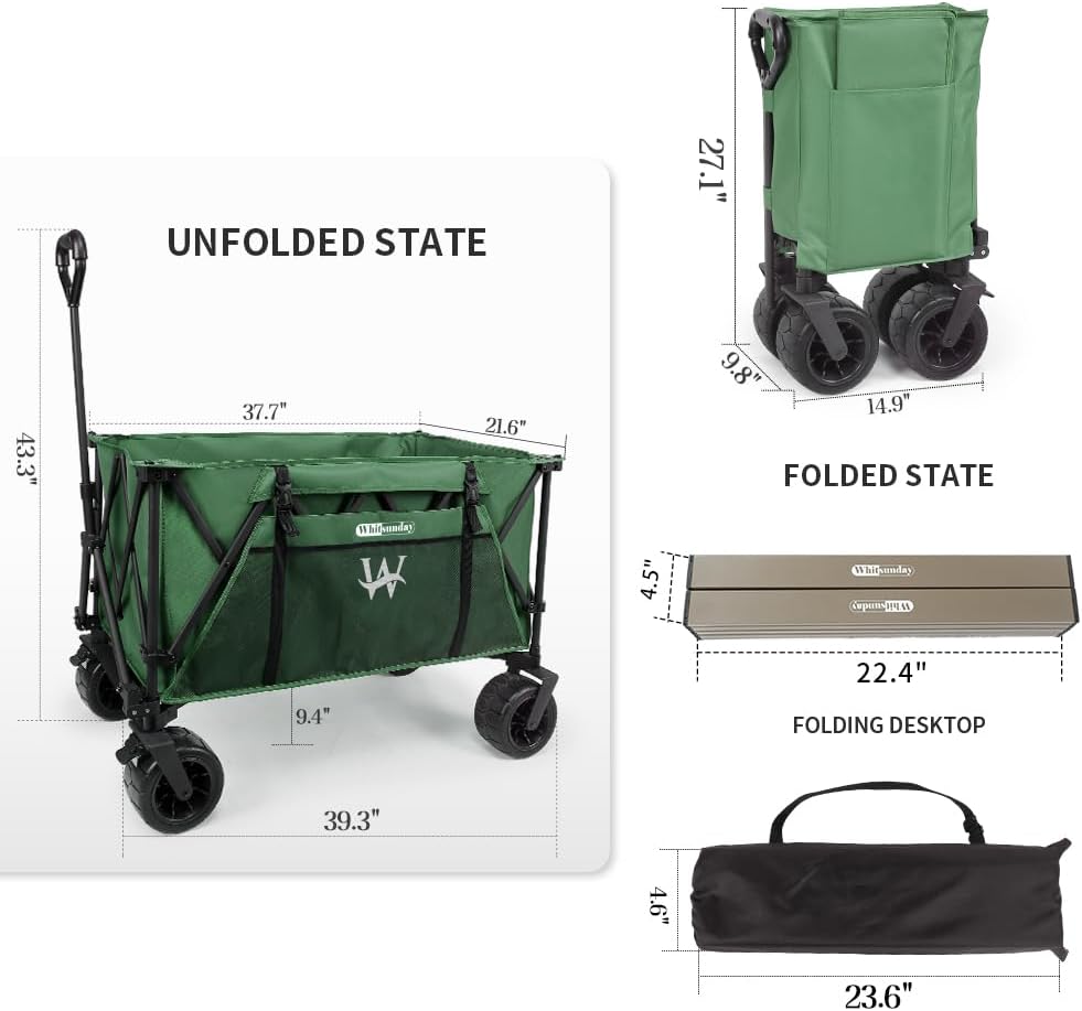 Whitsunday Plegable plegable resistente plegable utilitario camping parque Moko Wagon carro con placa de mesa de aluminio (verde-TB)