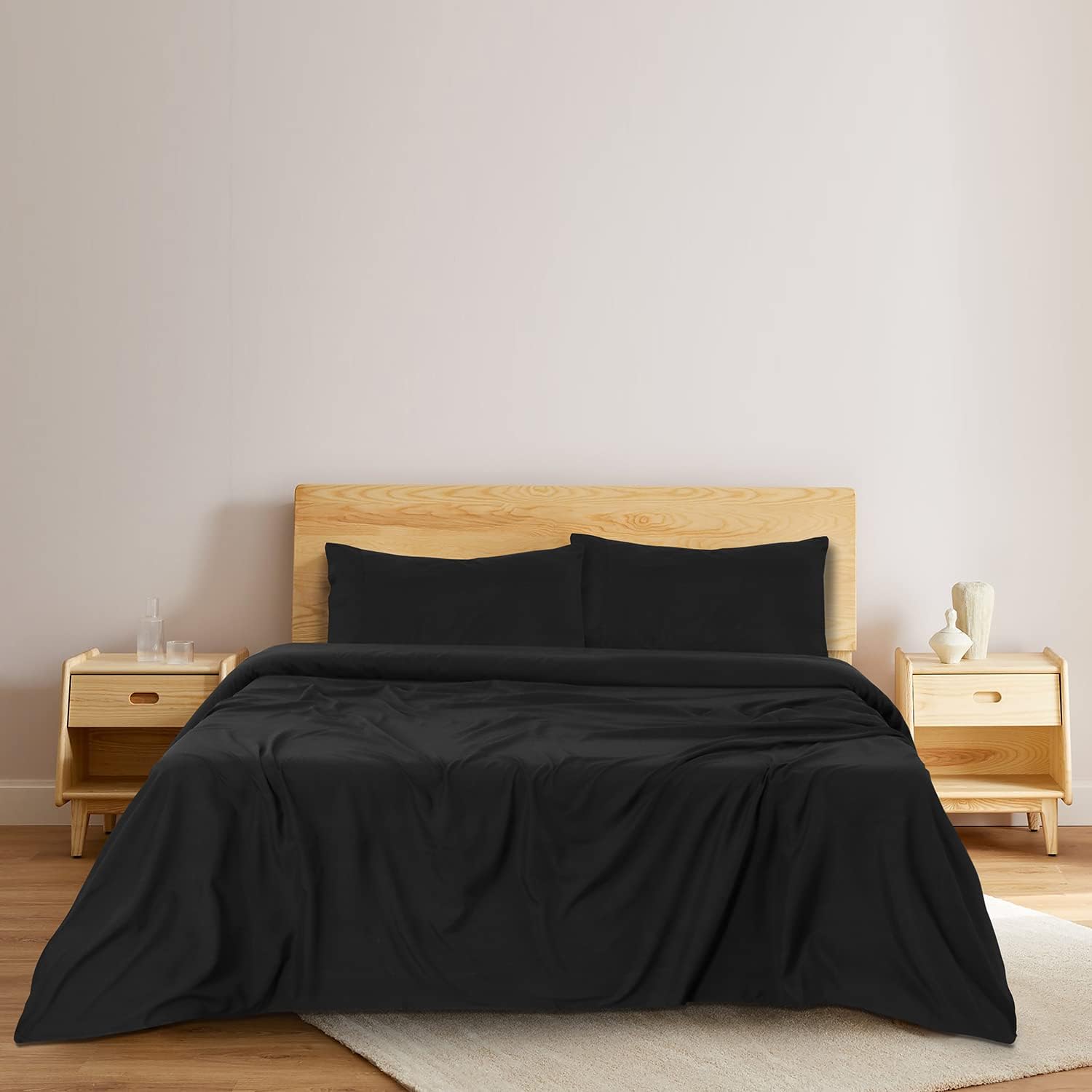 BLC – Sábanas negras de microfibra cepillada, ropa de cama egipcia tamaño King, sábana de enfriamiento extra suave, colchón profundo de hasta 15