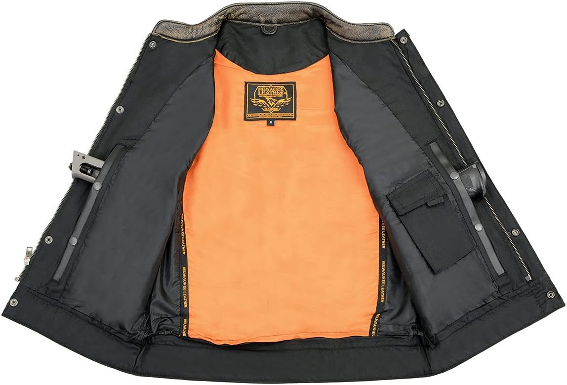 Milwaukee Leather Chaleco de cuero para motocicleta estilo club para hombre, Mlm3510-negroBeige