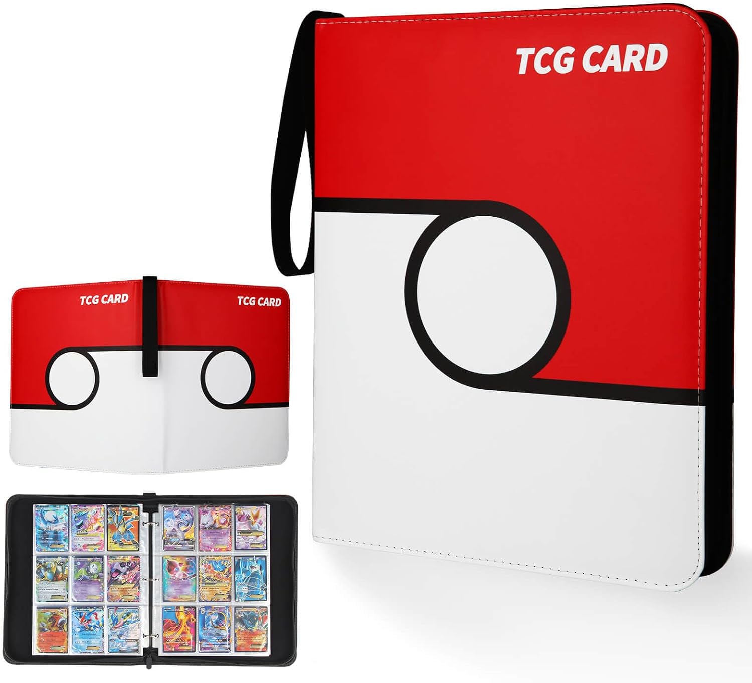 Carpeta de tarjetas de 4 bolsillos, 400 bolsillos, portatarjetas portátil con 50 fundas para coleccionista, TCG-Rojo