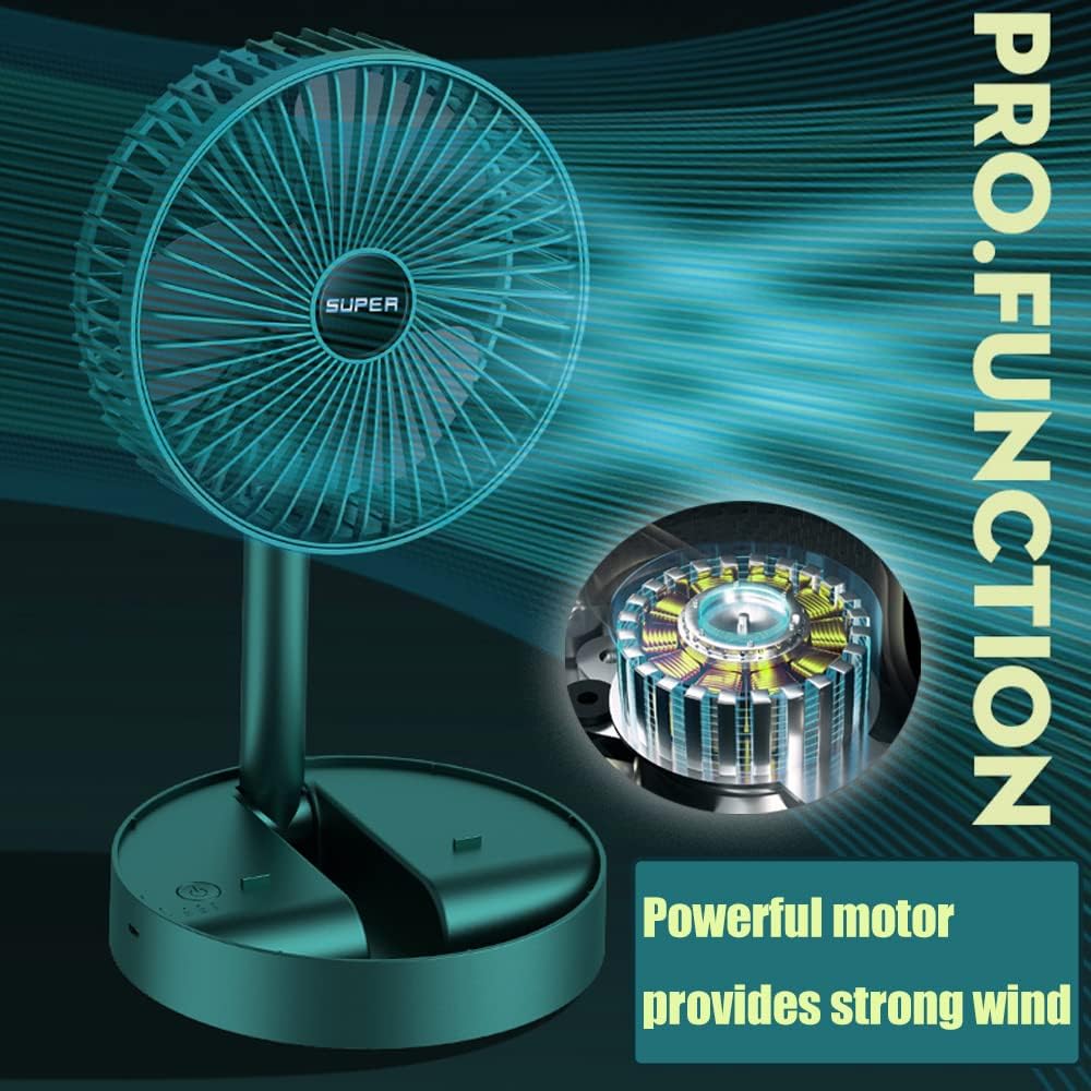 Ventilador de escritorio recargable portátil, ventilador plegable de 3 velocidades de altura ajustable con temporizador, carga USB recargable de