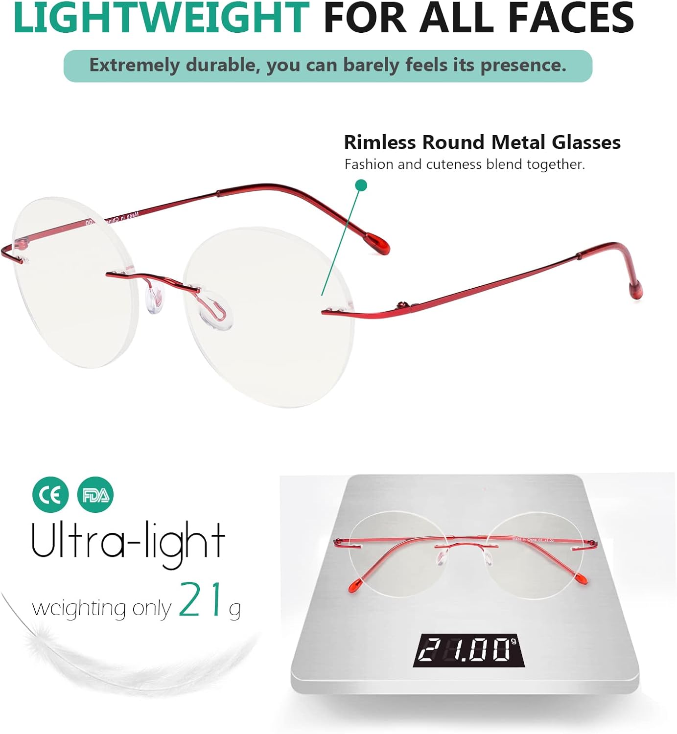 Eyekepper Gafas progresivas sin marco, multienfoque, lectores con filtro de luz azul, redondas, retro, lentes de lectura para hombres y mujeres,