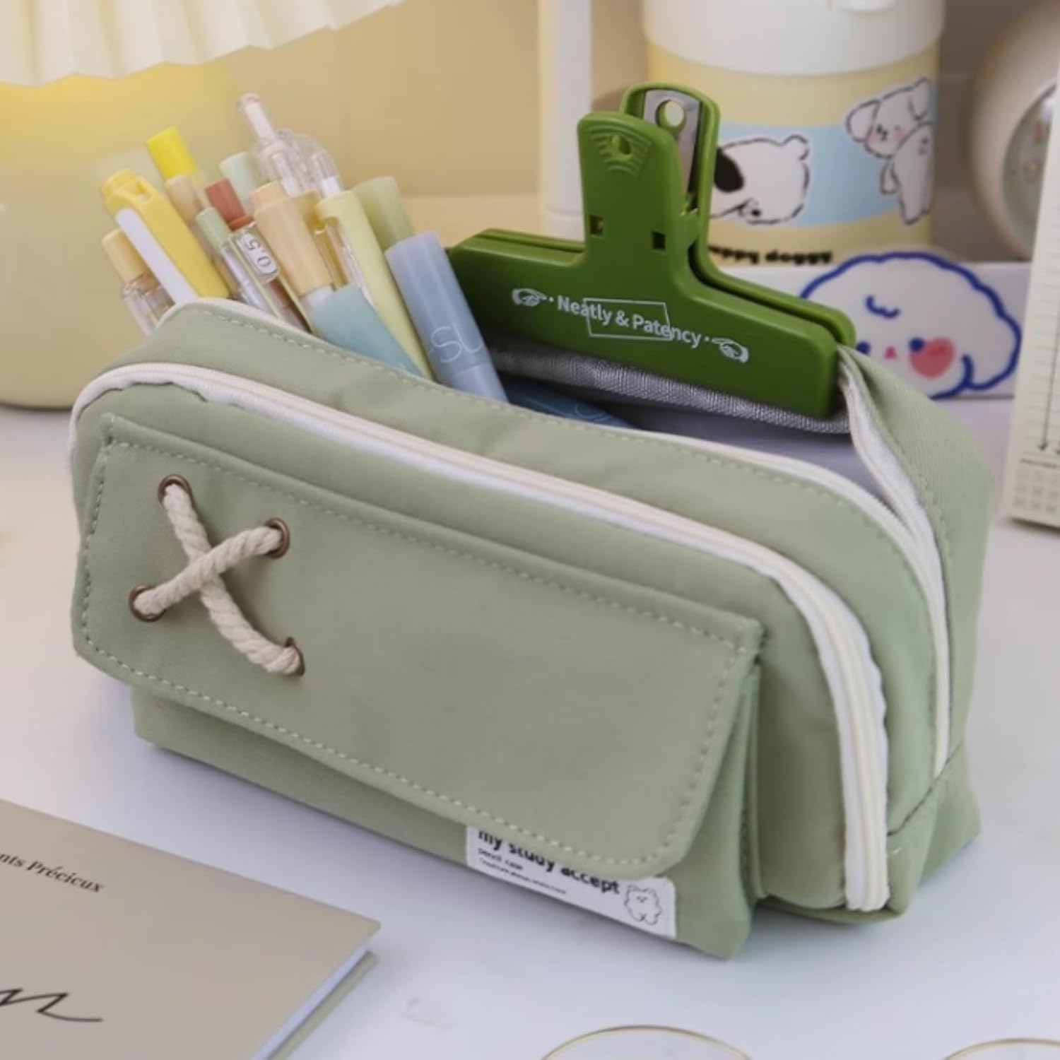 Bonito estuche para lápices, estuche grande de almacenamiento para lápices, borradores, notas adhesivas, organizador portátil para oficina, trabajo,