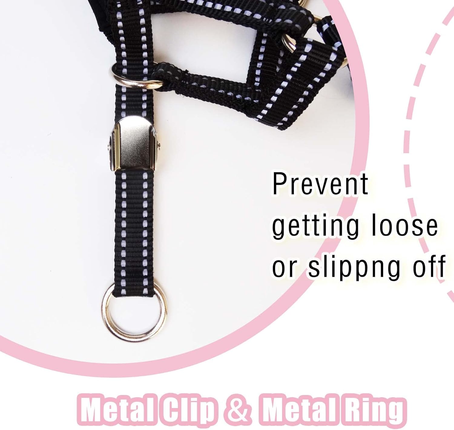 OHVEECA Collar de cabeza de perro con correa reflectante ajustable para evitar tirones de la cabeza del perro con clip de seguridad, arnés acolchado
