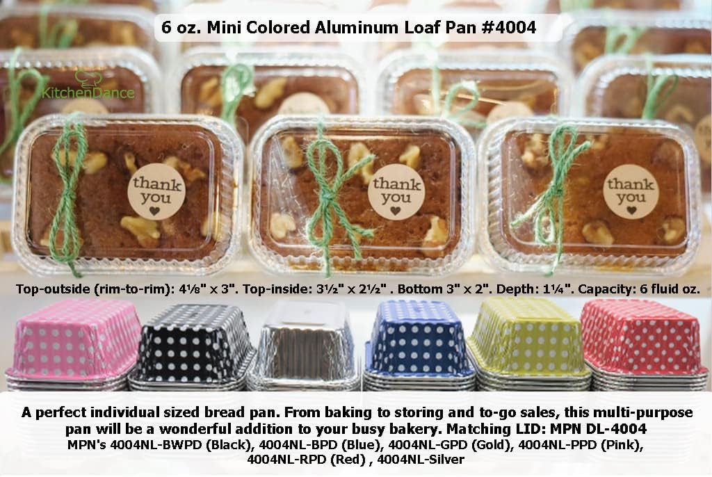 KitchenDance – Mini moldes desechables de aluminio con tapas, 6 onzas, rectangulares de tamaño individual, moldes para hornear de papel de aluminio