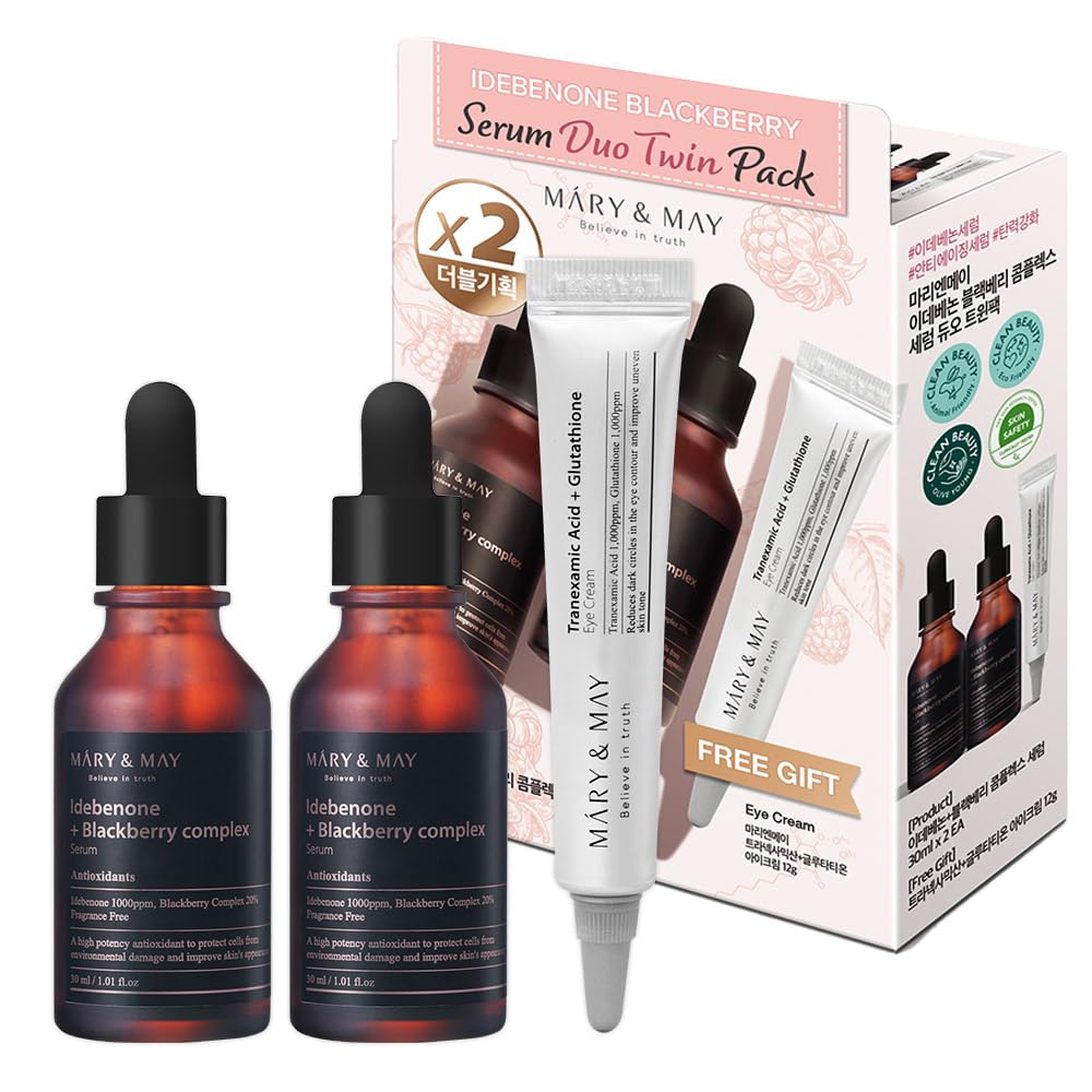 Mary&May Idebenone Blackberry Serum Duo Twin Pack (1.0 fl oz x2+Crema para los ojos 0.42 oz)
