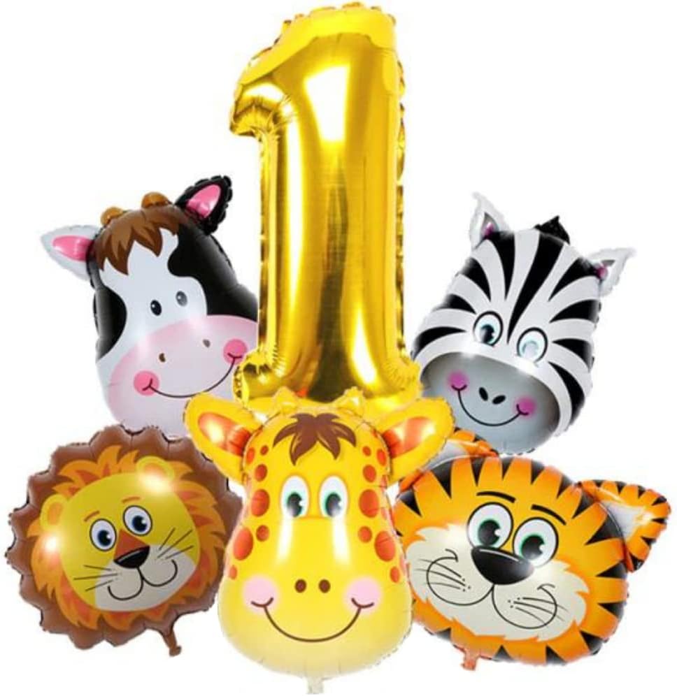 DIWULI Globos de animales – Juego de globos número 1, decoraciones de globos de safari, globos de animales de la selva, zoológico, tema salvaje,