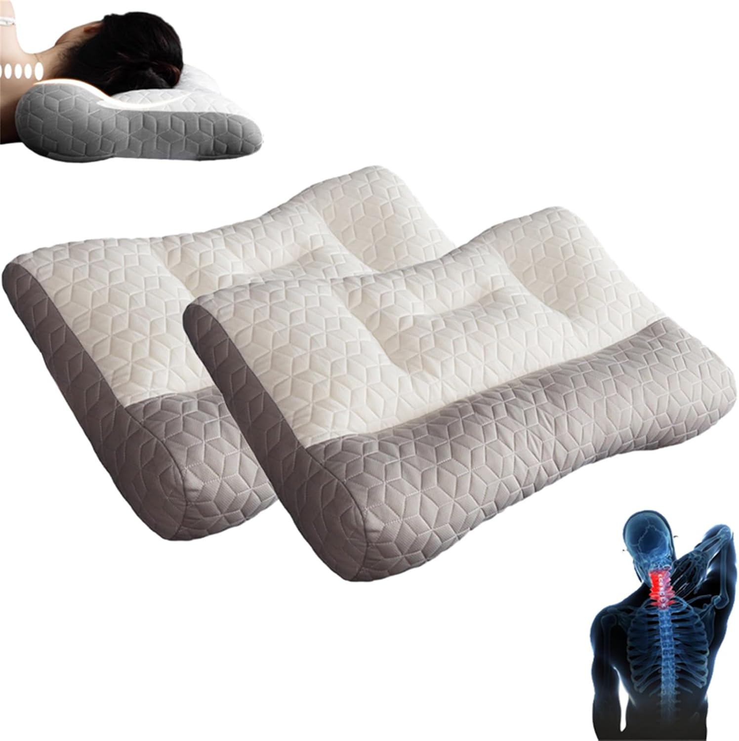 znvwki Almohada ortopédica para dormir profundo, almohada ergonómica de plumón de ganso, almohada de plumón de ganso para mejorar el sueño (2