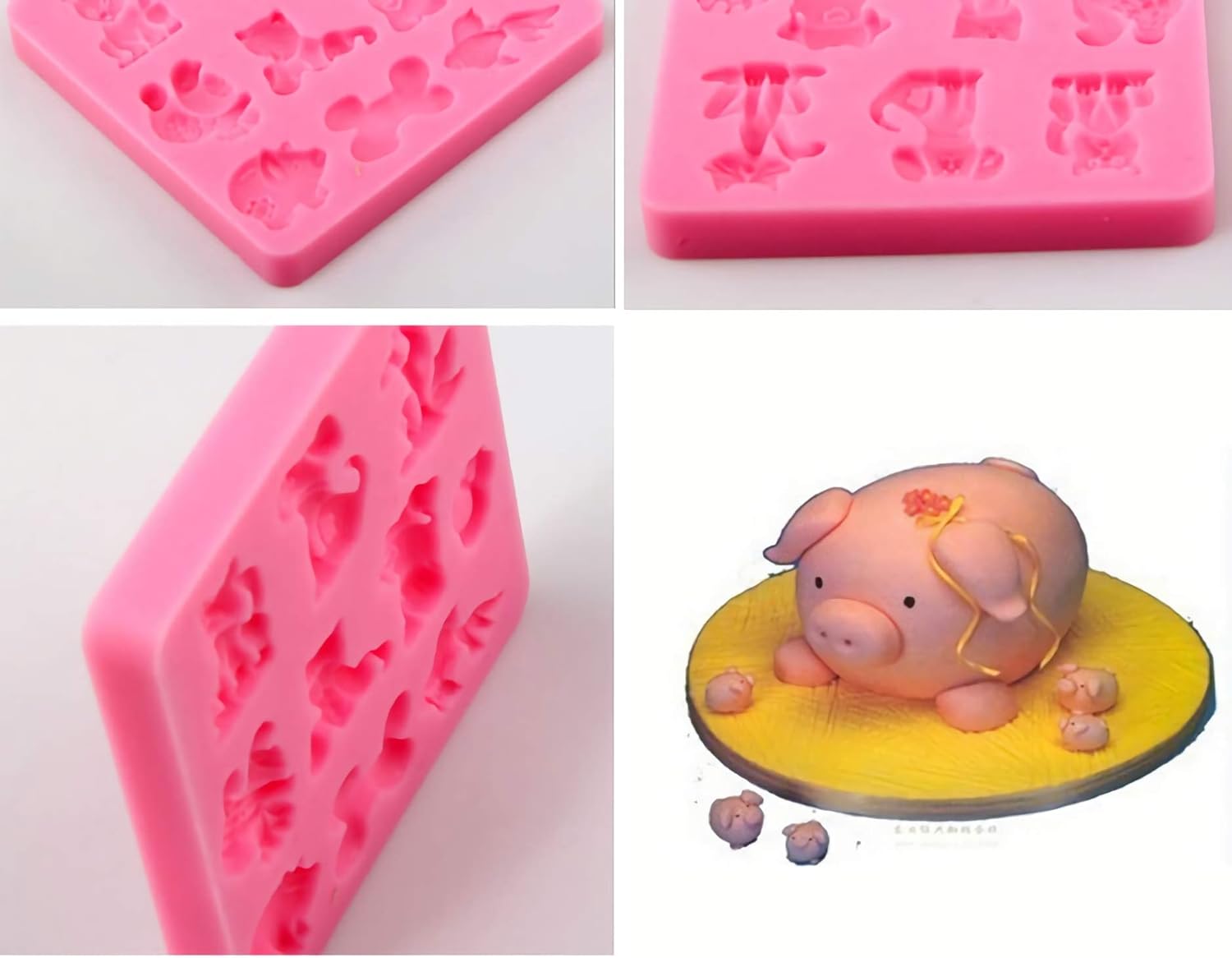HengKe 2 moldes de silicona para gatos, perros y zorros, de varias formas de animales de dibujos animados, moldes de grado alimenticio para fondant,