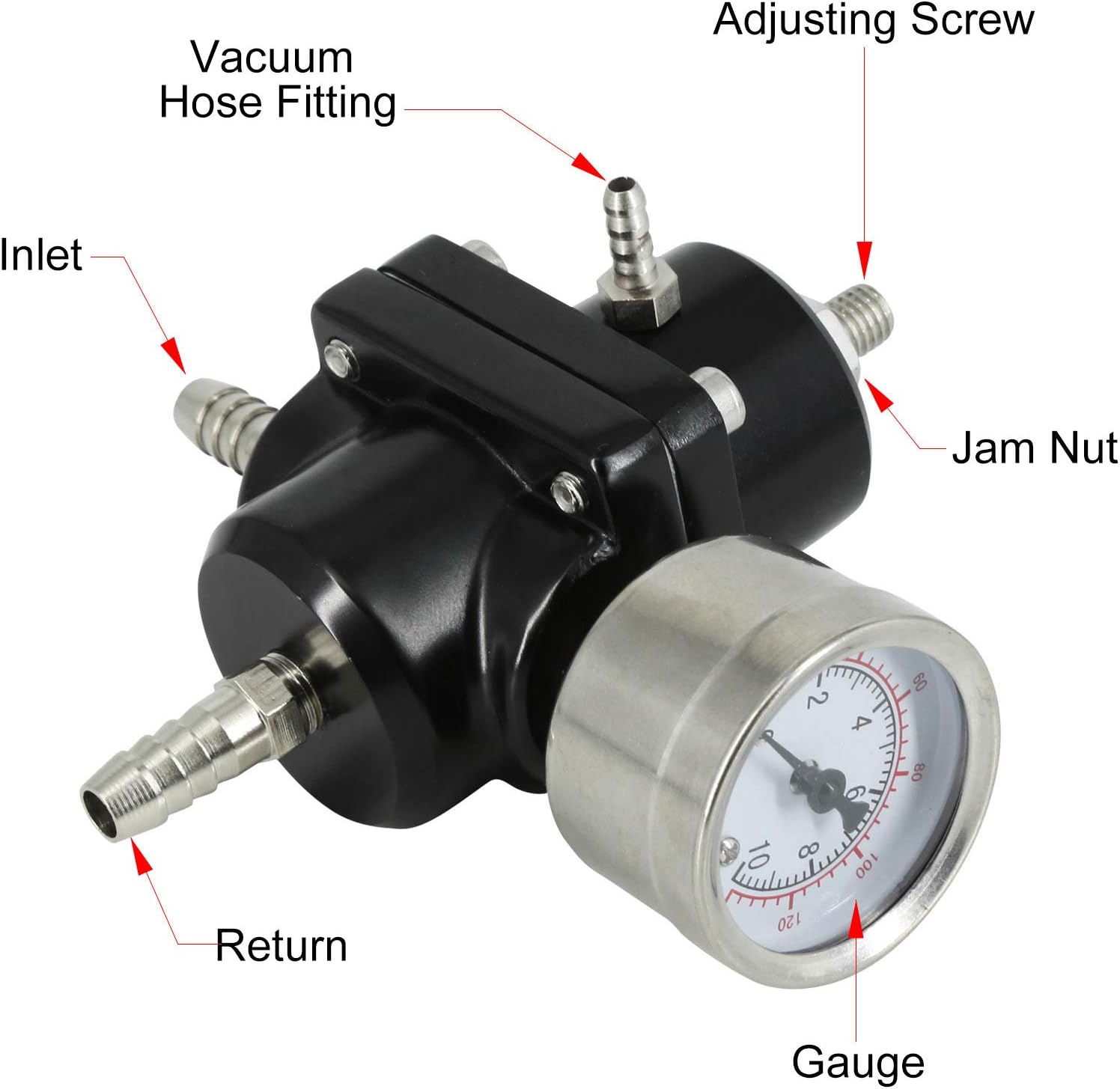 Kit de regulador de presión de combustible ajustable universal, regulador de presión de inyección de aceite de gas de aluminio con calibre de 0-140