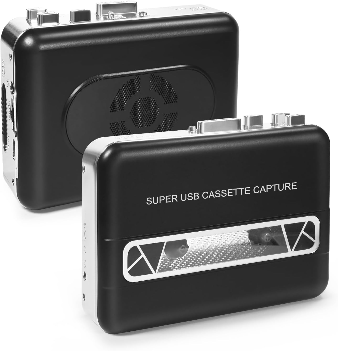 Reproductor de casete de reversa automático portátil, reproductor de cinta de casete Walkman estéreo transparente con altavoz grande y auriculares,