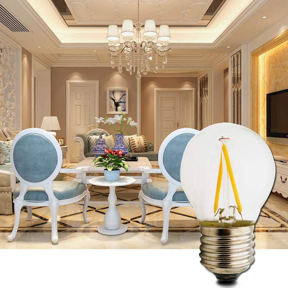 Bombilla LED Edison vintage de 2 W, 2700 K-2800 K, blanco cálido, equivalente a 10 W, 180 lúmenes, no regulable, E26E27 base media G45 bombillas de