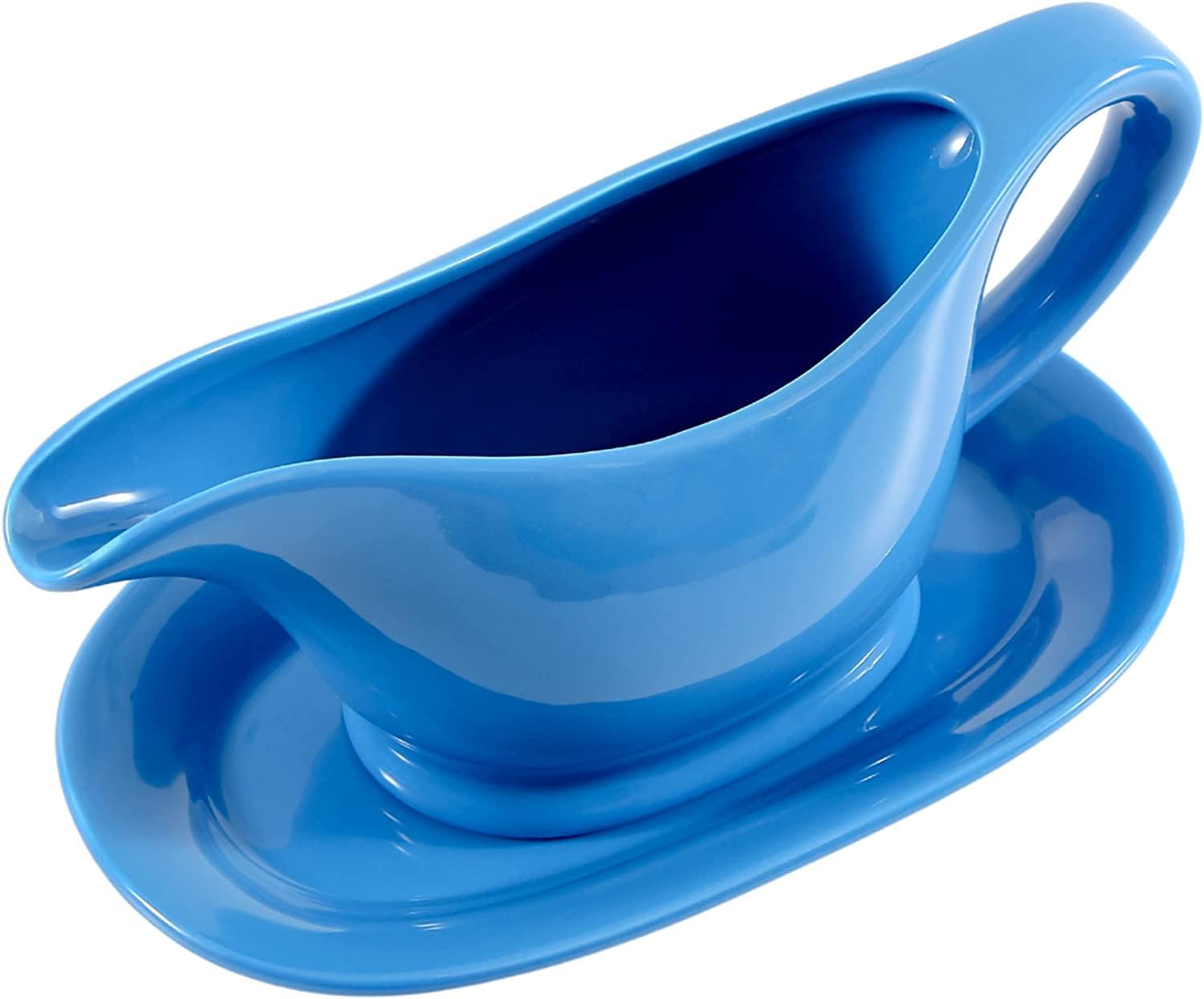 Bruntmor – Recipiente y bandeja de cerámica para salsa, para aderezos de ensalada, leche, caldo, crema, apto para microondas y lavavajillas, 20
