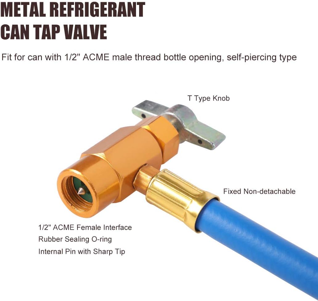JIFETOR Manguera de carga de CA con manómetro, kit de recarga de refrigerante R134A para automóvil, aire acondicionado automático, manguera de carga