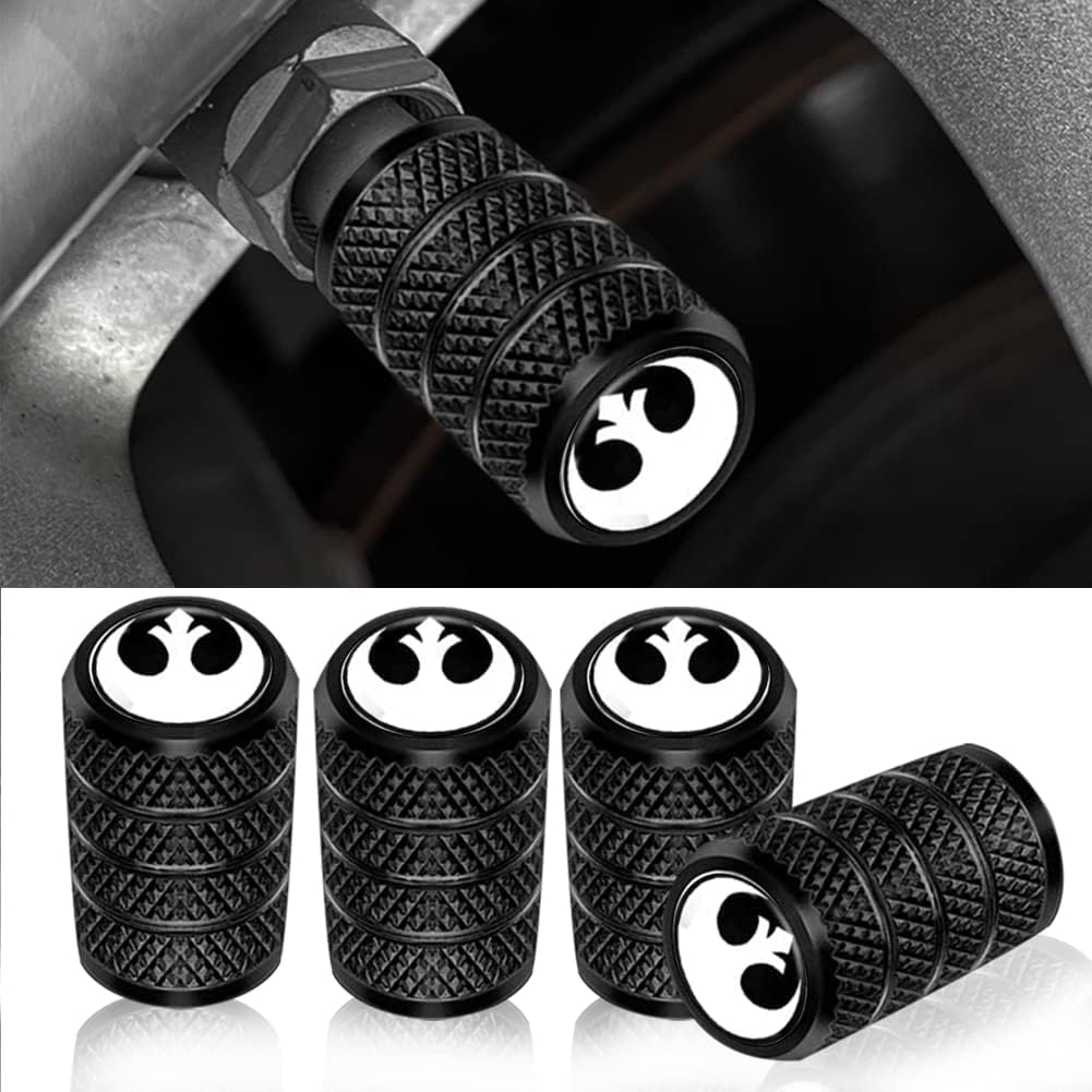 4 tapas de válvula de automóvil de Star War, cubierta de válvula de neumático de metal, color negro, resistente a la corrosión, universal para